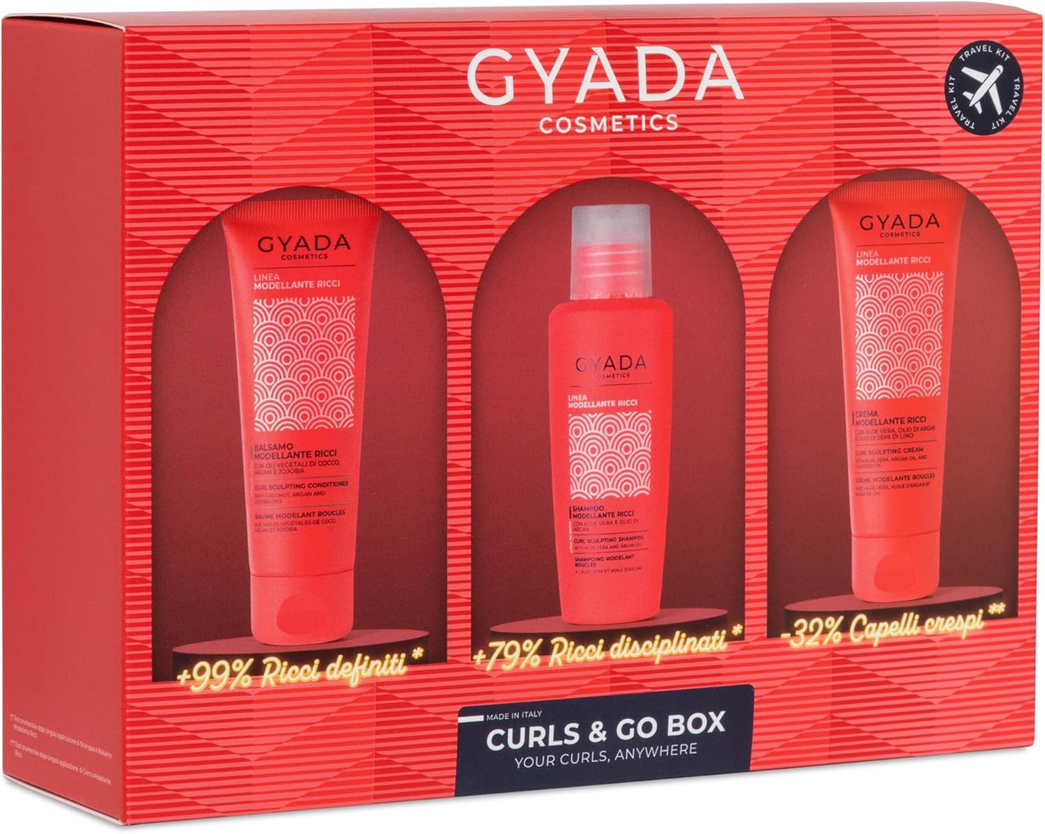 GYADA COSMETICS - Curls & Go Box - 100ml+75ml+75ml - coffret boucles, shampoing, après-shampoing, crème remodelante