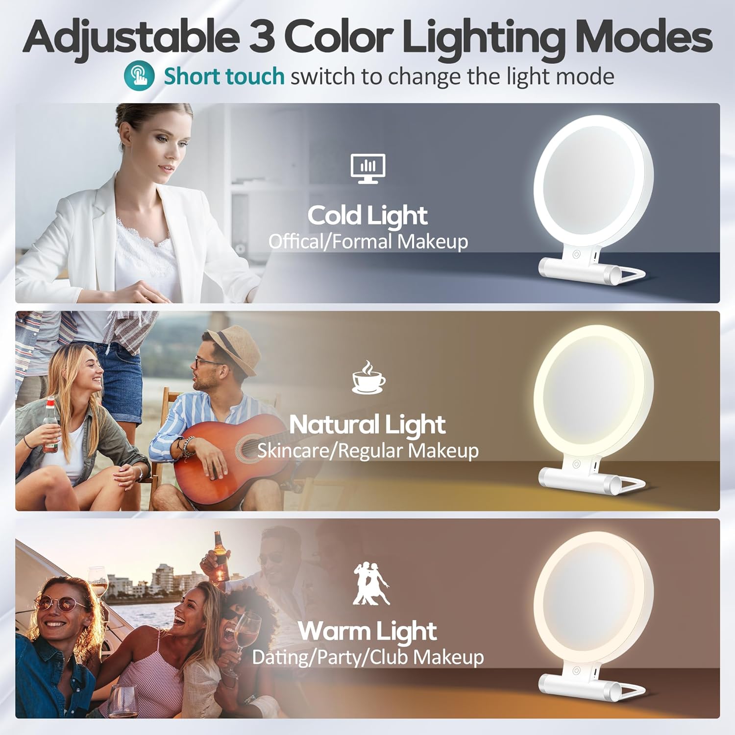 B Beauty Planet - miroir double face, 1X/30X, LED, pliable, 2000mAh