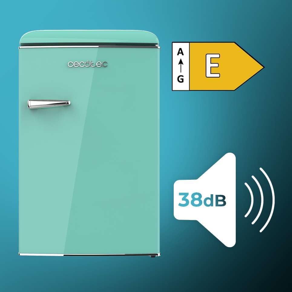 Cecotec - Bolero CoolMarket TT Origin - 110L - mini frigo rétro vert, éclairage LED, poignée chromée, ICEBOX, classe E, 