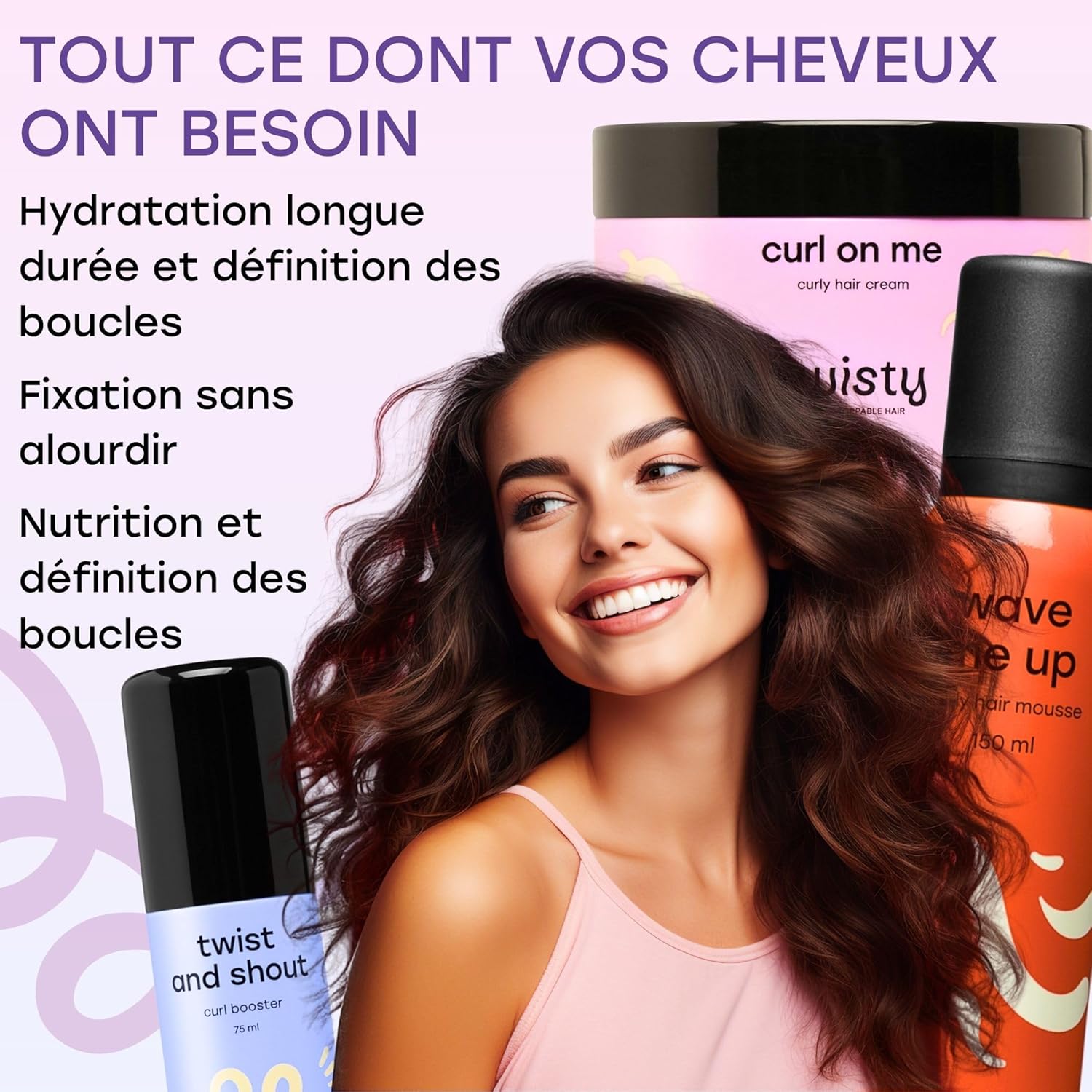 TWISTY - Kit boucles naturelles, crème, mousse, booster - définition et brillance