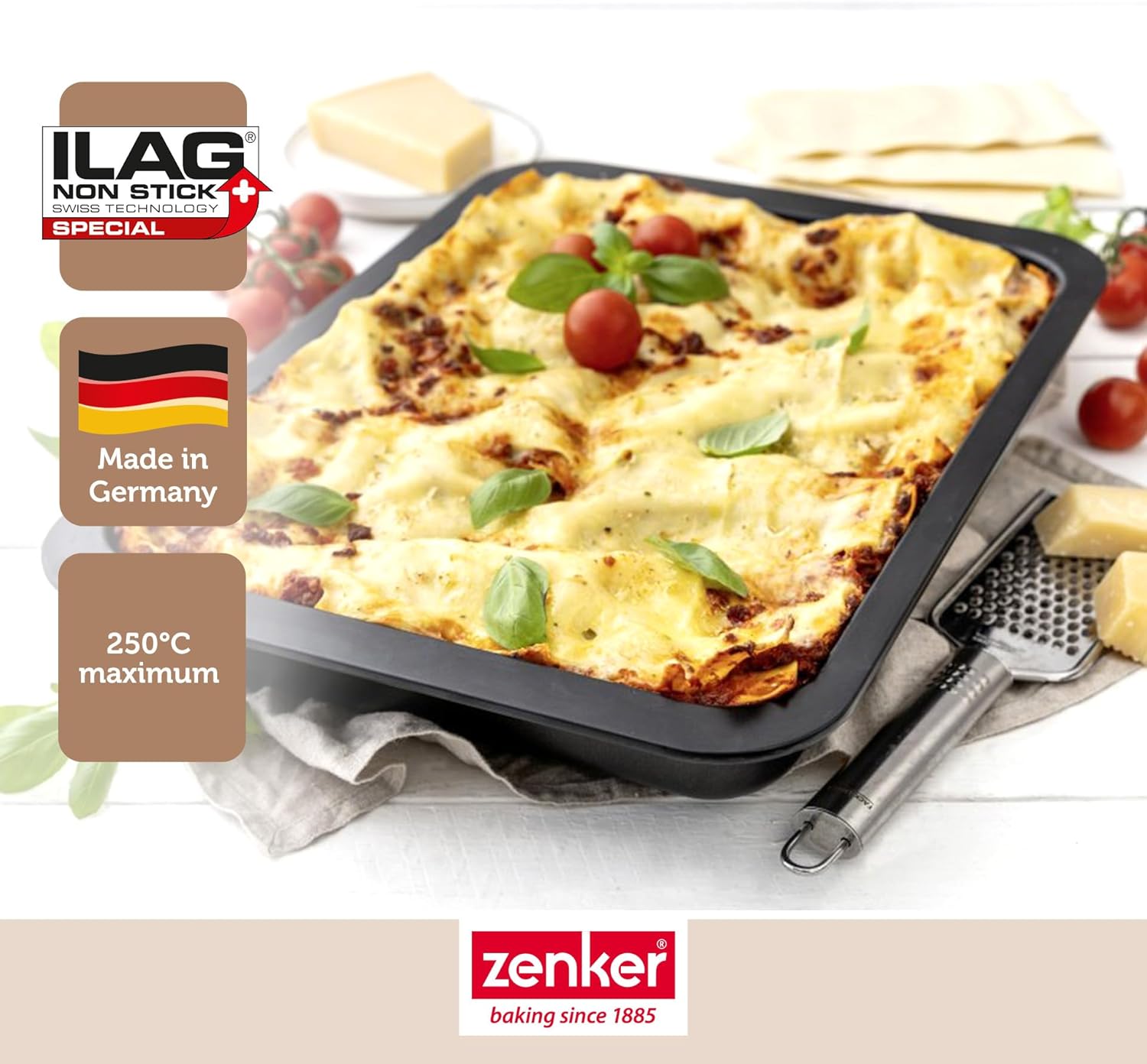 Zenker - plat à lasagne 36x27x5 cm - inox noir, plat à four