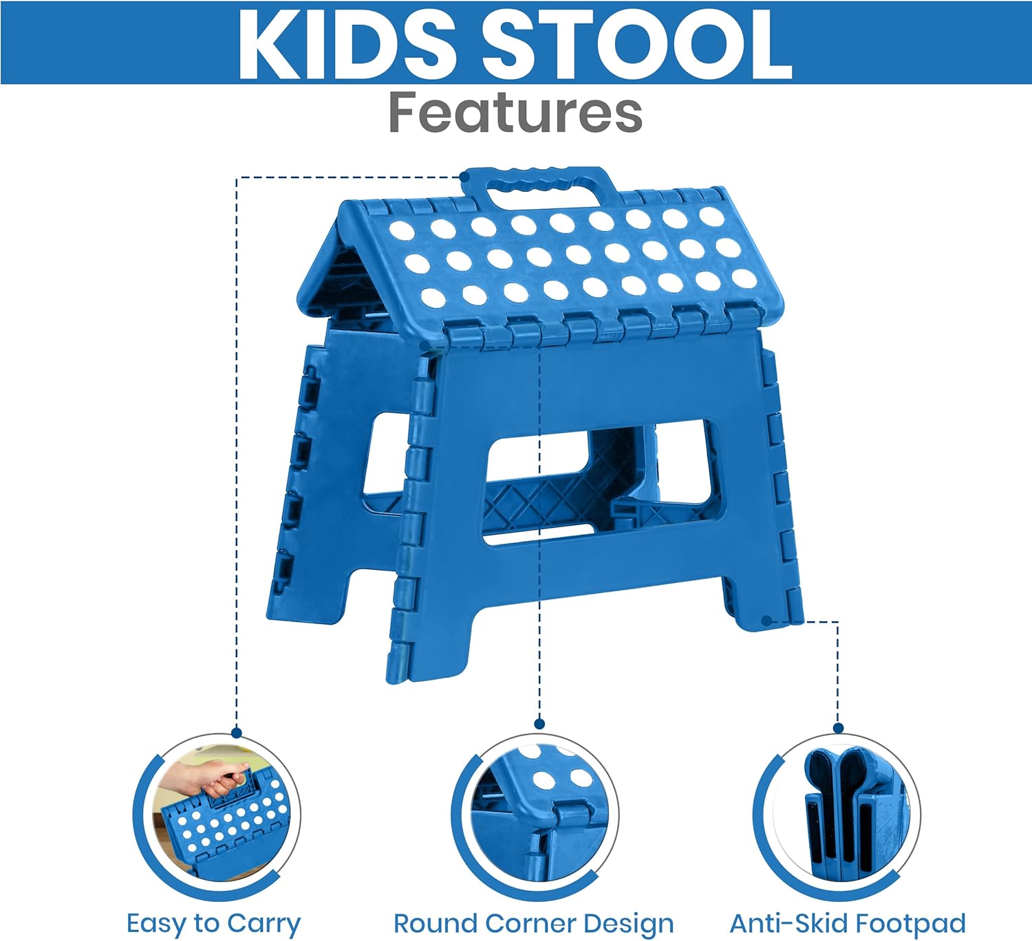 Utopia Home - tabouret pliant - 23 cm - robuste, surface antidérapante, poignée, lot de 2