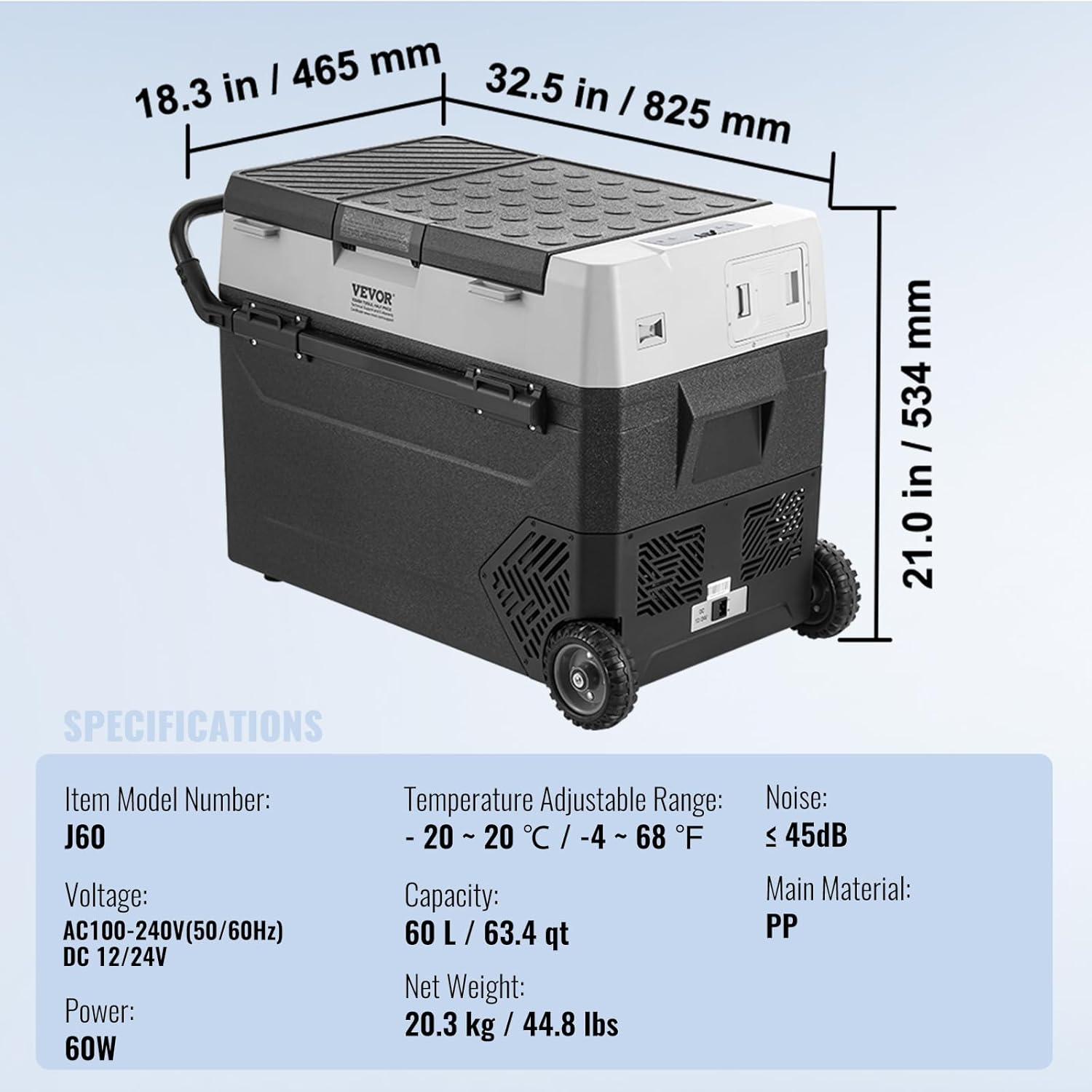 VEVOR - Réfrigérateur Portable 60L, 12V, -20°C à 20°C, roulettes