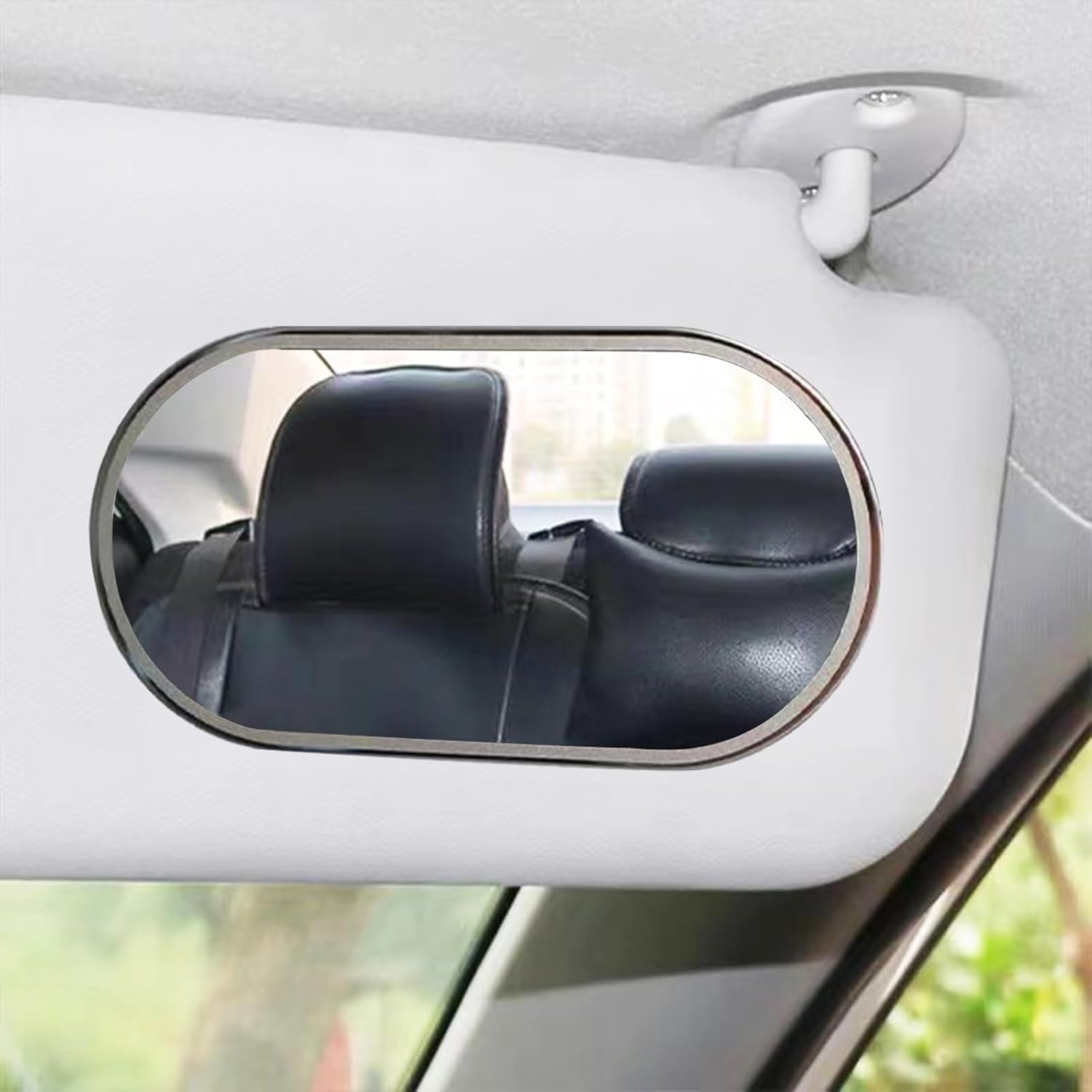 Rétroviseur intérieur voiture - ovale HD inox - miroir maquillage autocollant - accessoires universels -