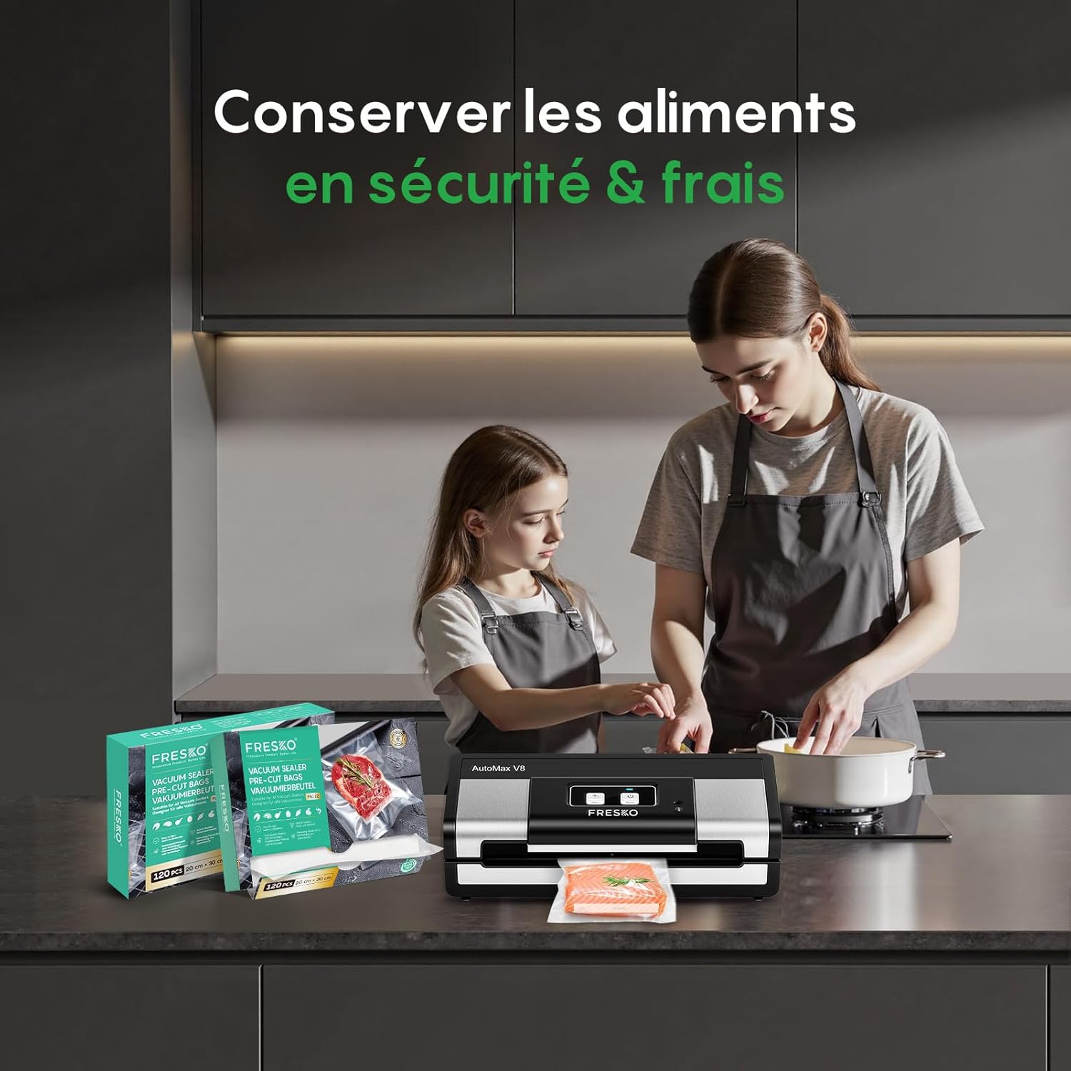 FRESKO - sacs sous vide alimentaires - 20x30cm, 120pcs, sans BPA, cuisson/congélation