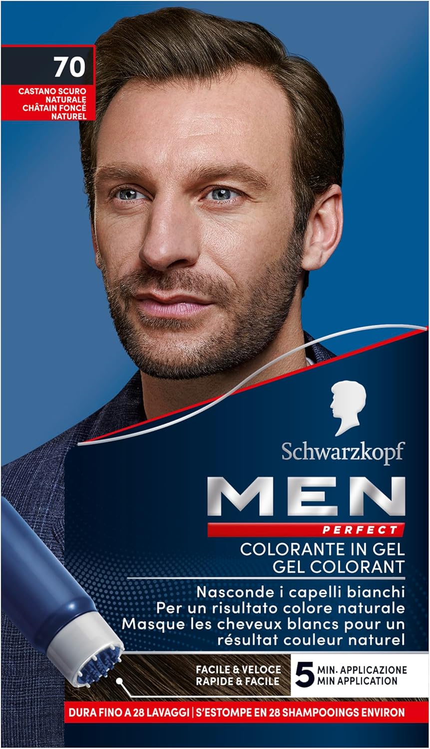 Schwarzkopf - Men Perfect gel colorant homme - application rapide, sans ammoniaque, résultat naturel - châtain foncé 70