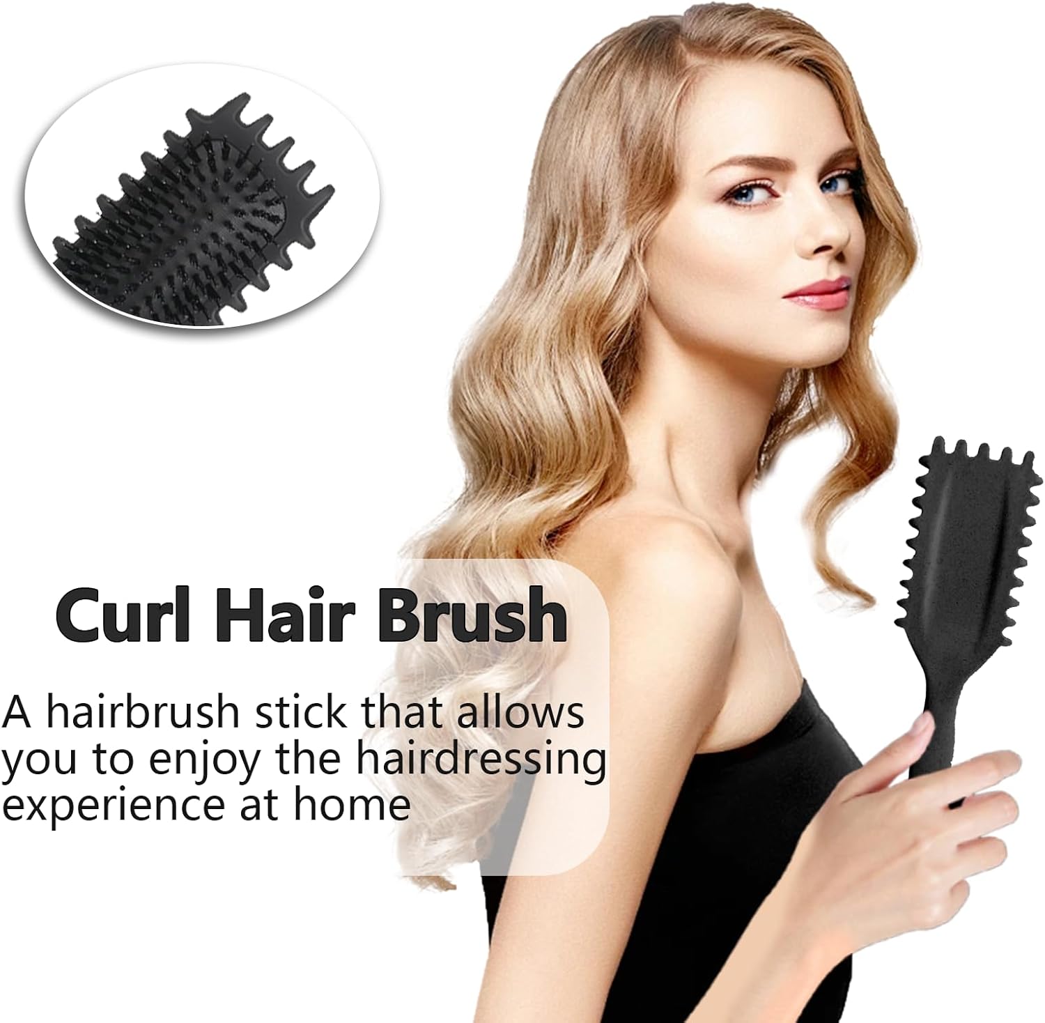 Brosse à boucler, brosse coiffante pour cheveux bouclés d'hommes et de femmes pour fixer et modeler les boucles, réduire les mèches rebelles et la séparation des boucles (Noir, 24cm)