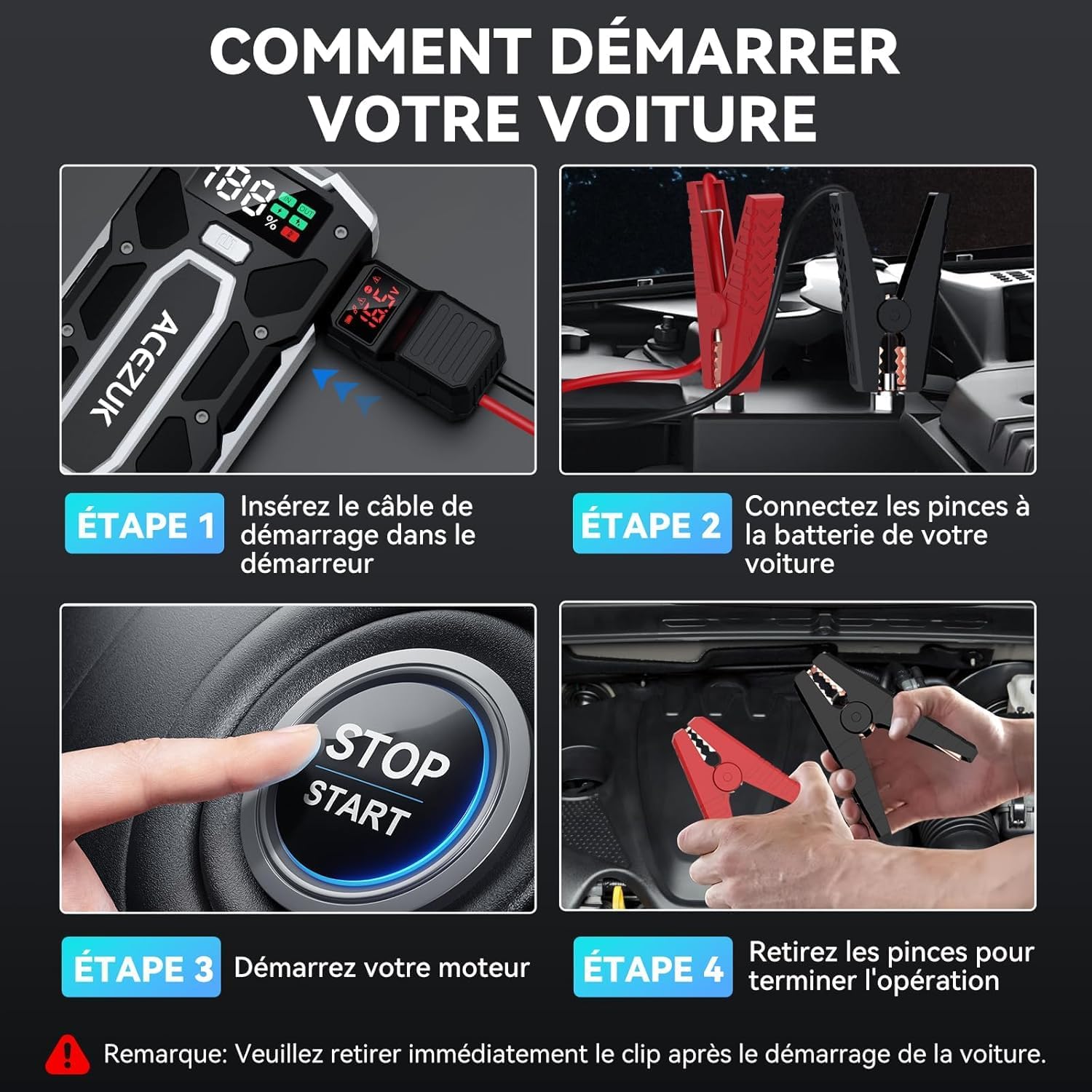 Booster batterie voiture portable, 8000A, 12V, LED, QC3.0, jusqu'à 10L, 8.0LDiesel