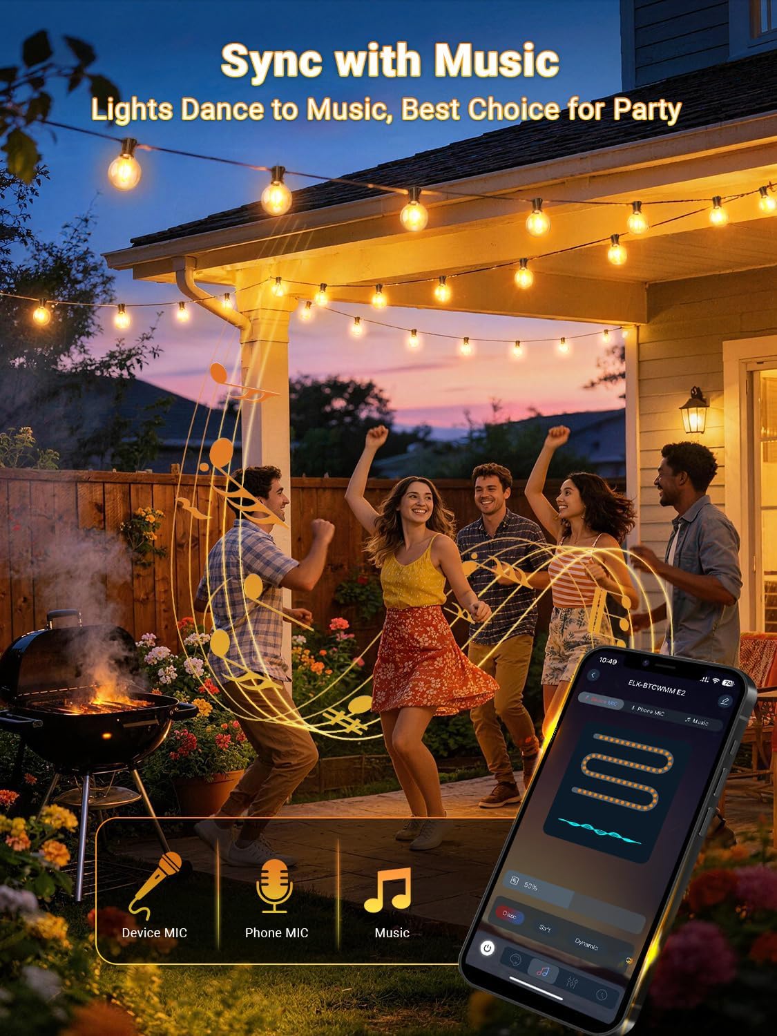 Guirlande lumineuse - dimmable 45m, contrôle APP, IP44, télécommande