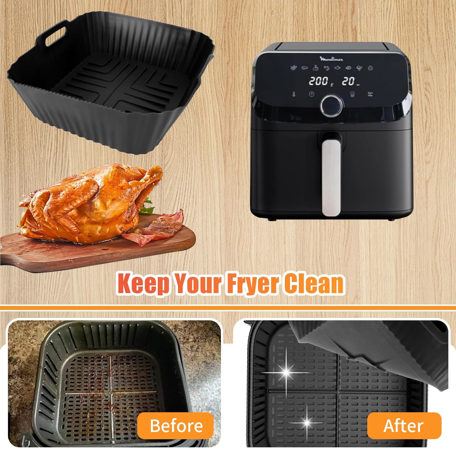 Moule silicone pour friteuse à air - grande capacité 7,5L - réutilisable - EZ8558F0