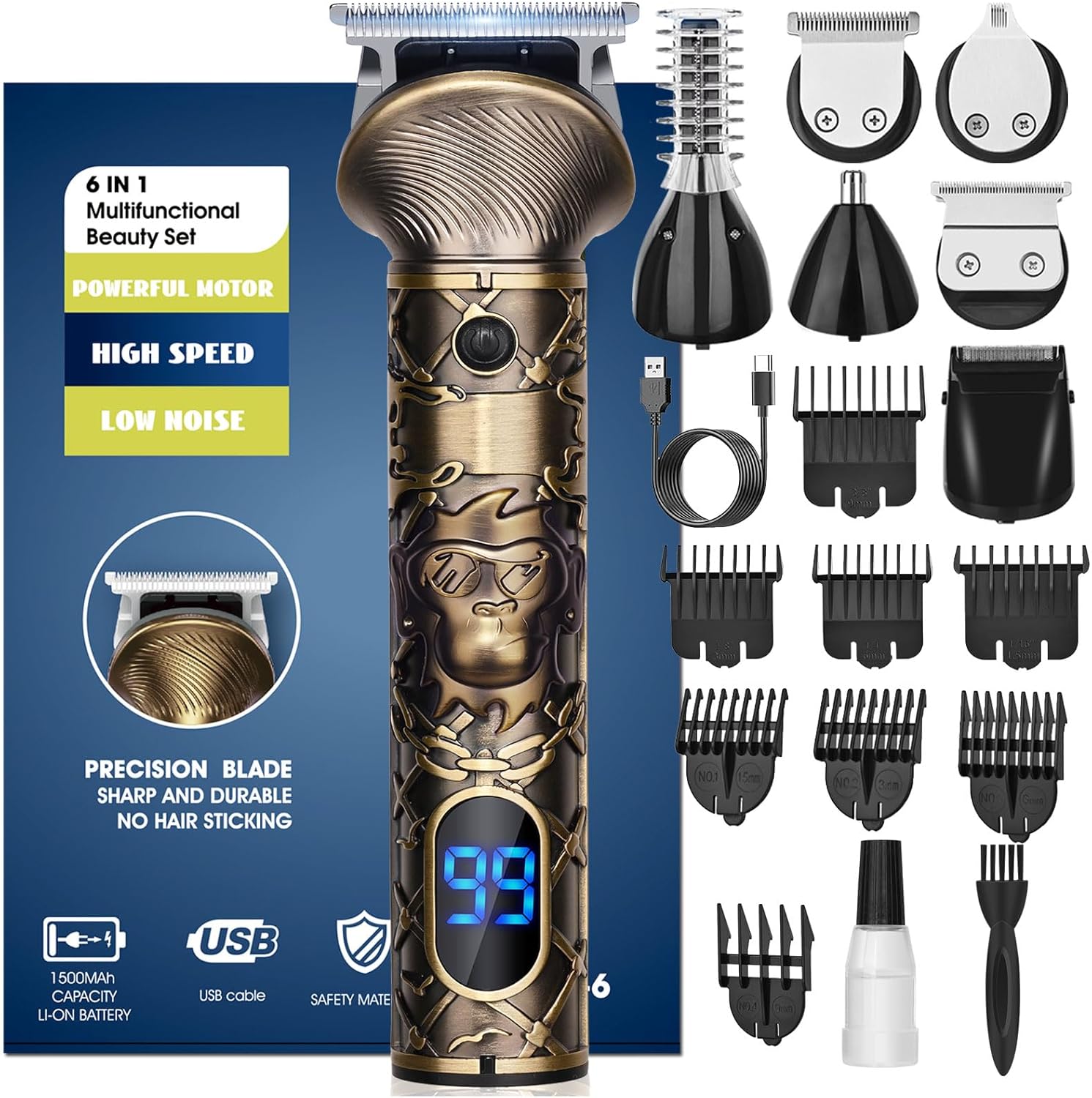 Tondeuse barbe homme – sans fil, rechargeable, lame en T, multi-usage, kit complet, idéal famille