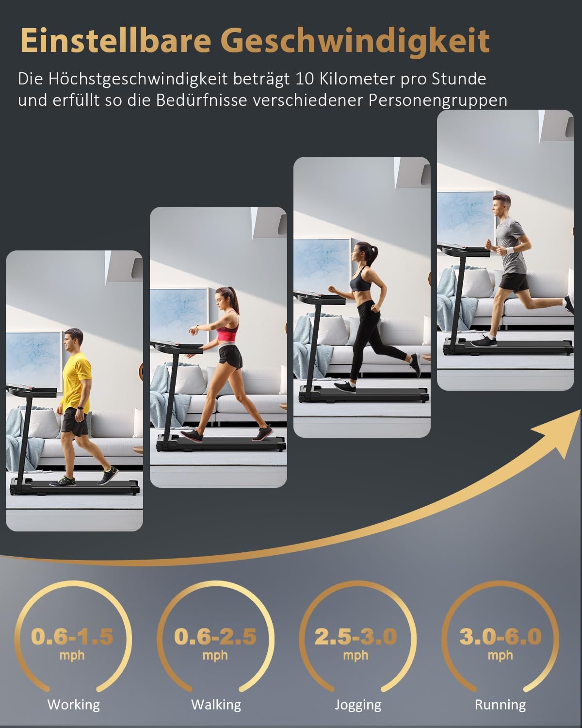 Tapis de course pliable - compact, silencieux, 10 km/h, motorisé, pour maison/bureau