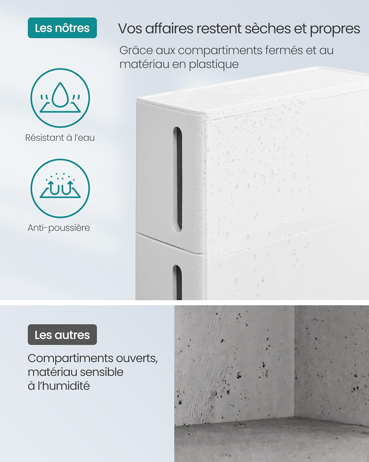 SONGMICS - Chariot Roulant Fin - 45,2x17,3x84cm - 4 tiroirs, PP blanc/gris, KFR008G01