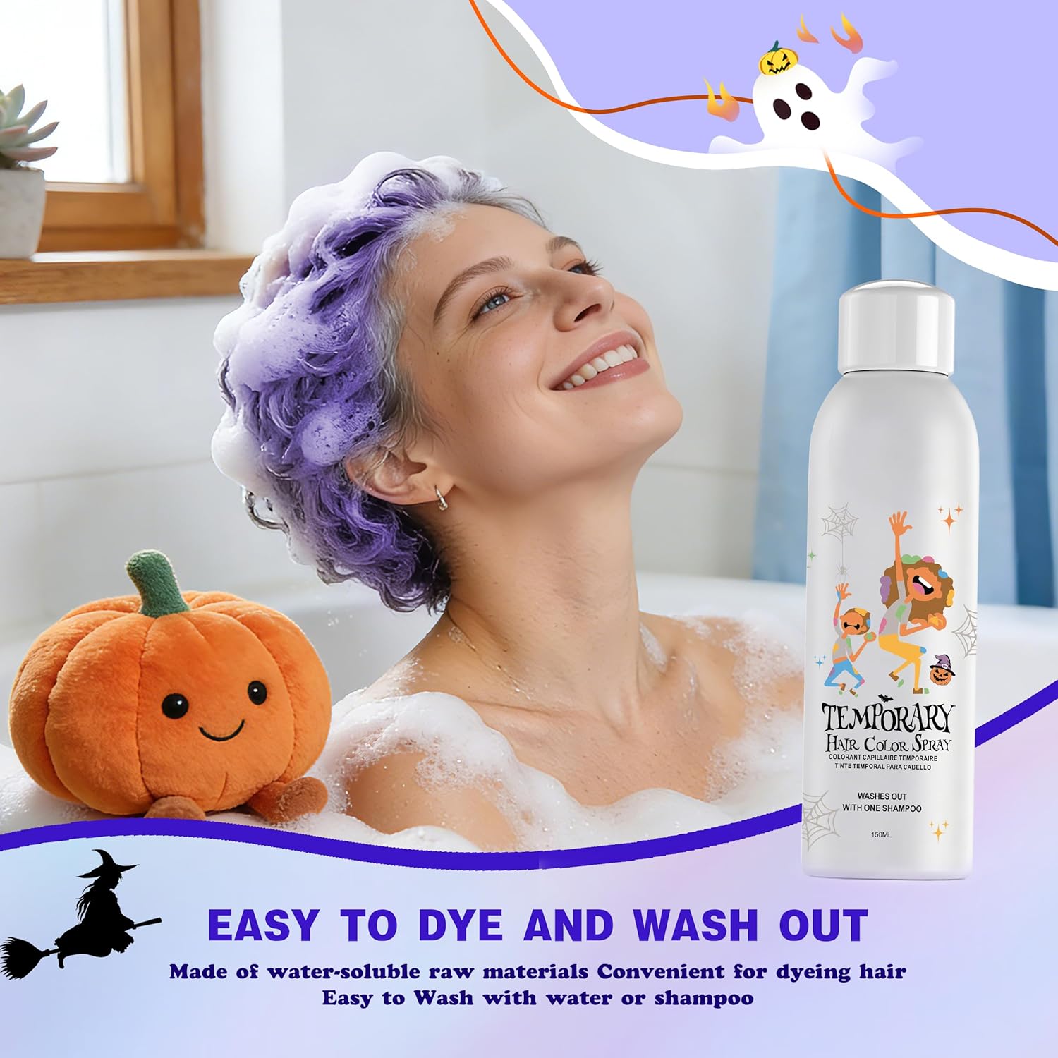 Spray coloration capillaire temporaire - violet - usage unique - lavable