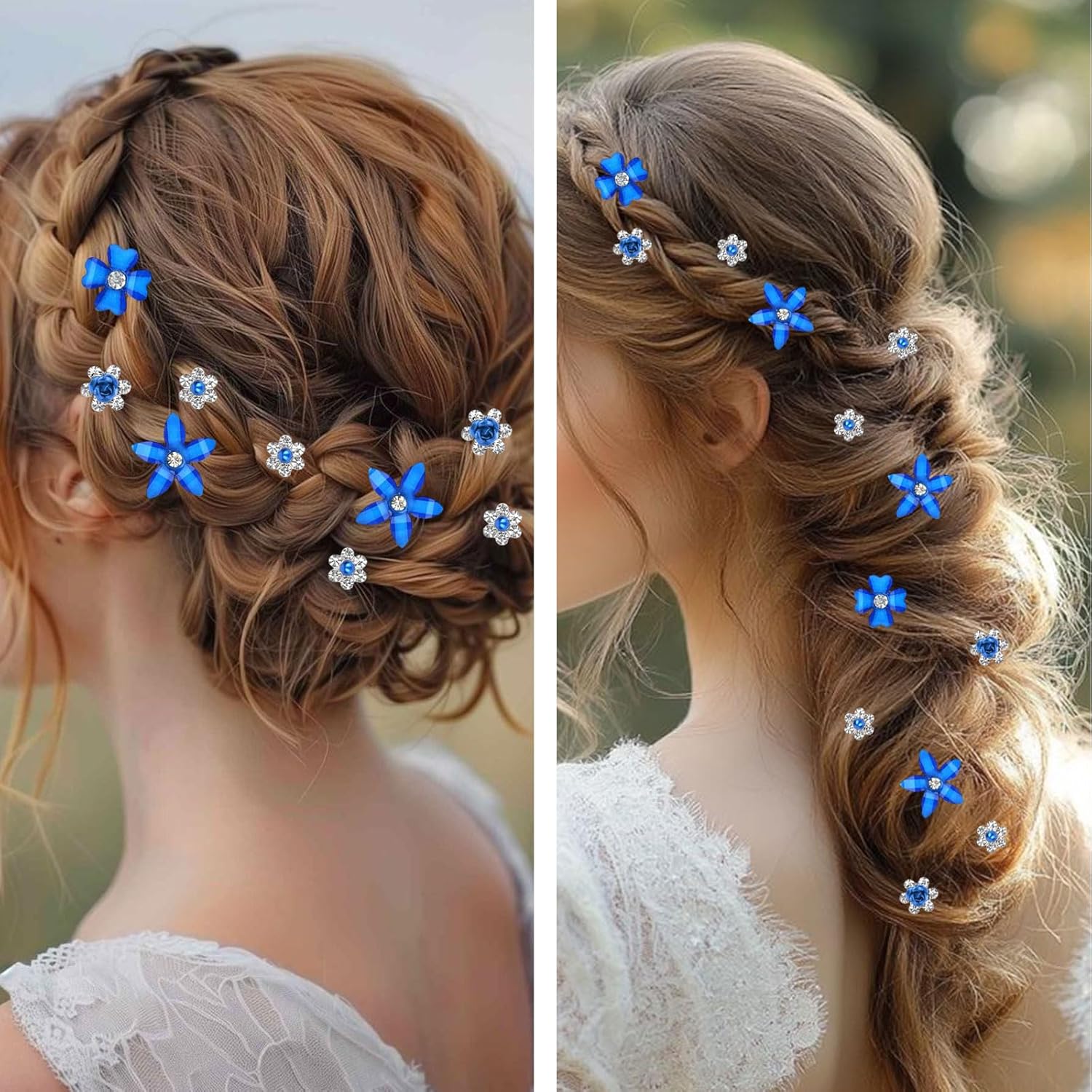 Pinces à cheveux - lot de 20 - mini strass fleurs, mariage, 4 motifs