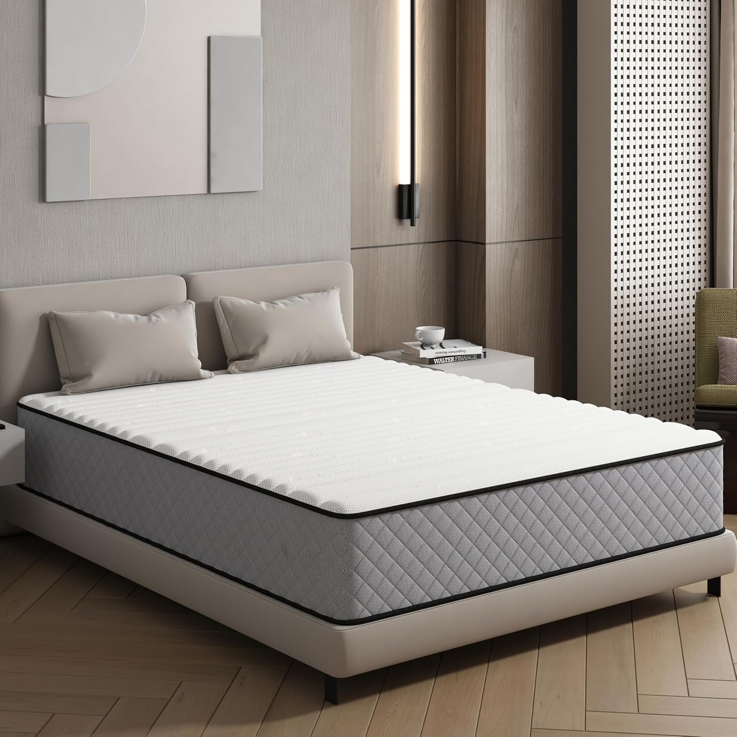 Matelas de lit simple - hybride mémoire de forme, ressorts, 190x90x21 cm, soutien moyen