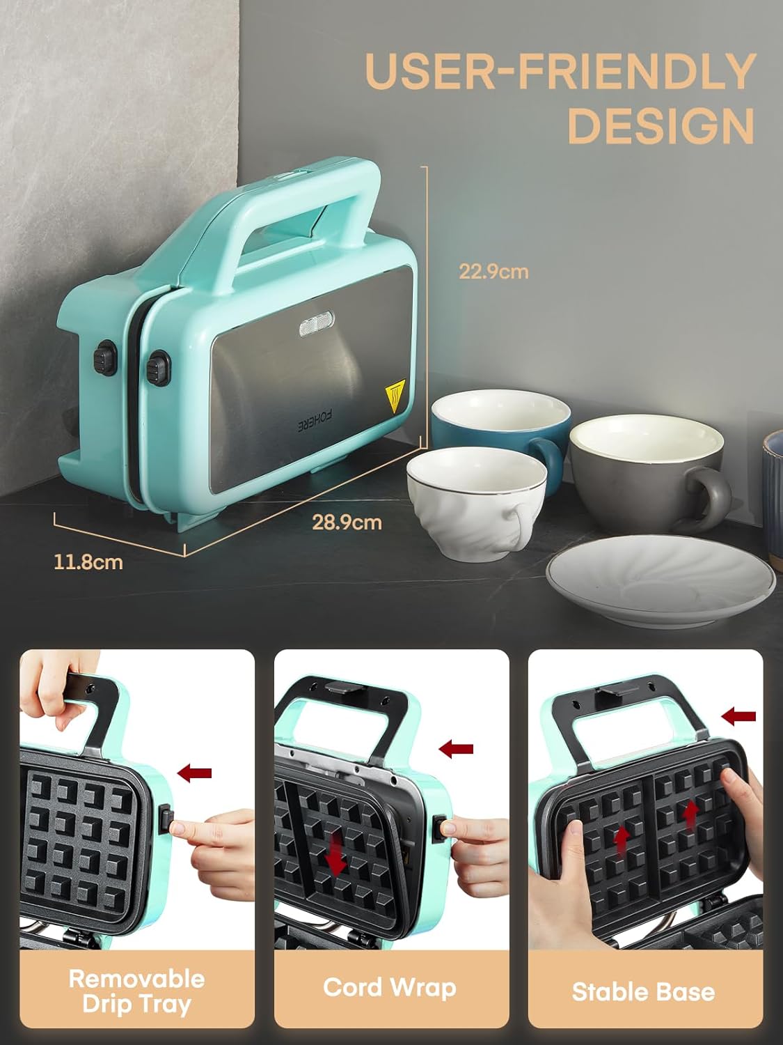 FOHERE - Gaufrier 3 en 1 1200W - 5 vitesses - plaques antiadhésives