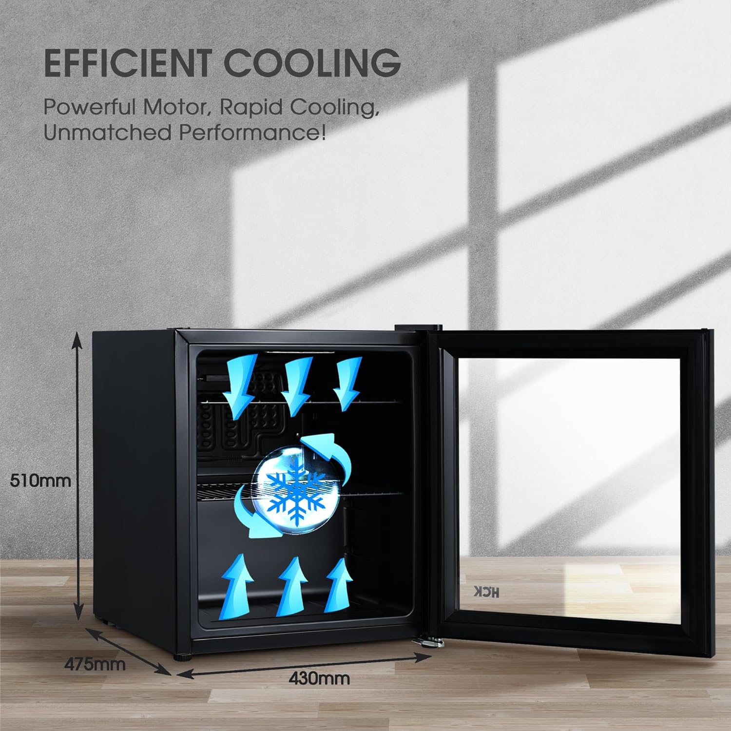 HCK - Mini frigo 48L - porte vitrée, silencieux, 0-15°C, compact