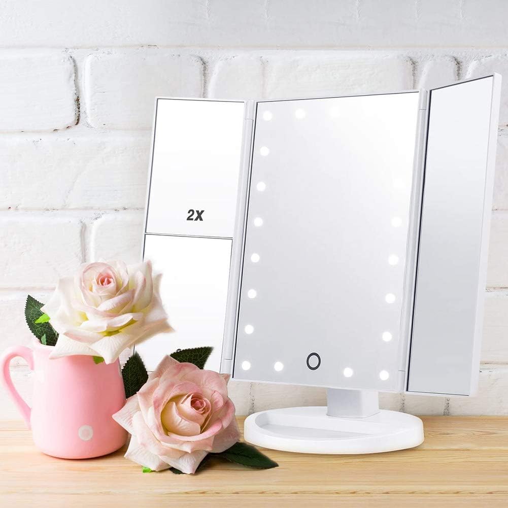 Nestling - miroir triple grossissant LED, tactile, rotatif 180°, 10x/3x/2x, double alimentation