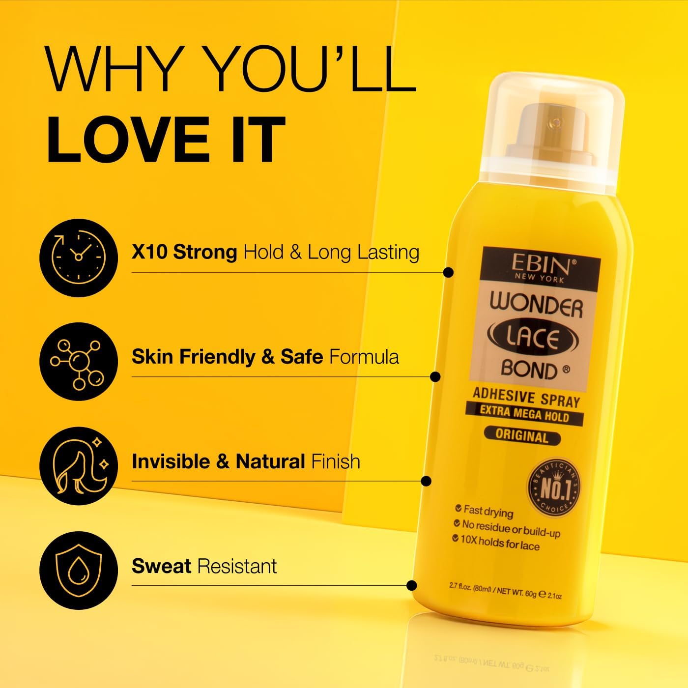 EBIN NEW YORK - Wonder Lace Bond Spray - 400ml - adhésif extra fort perruque
