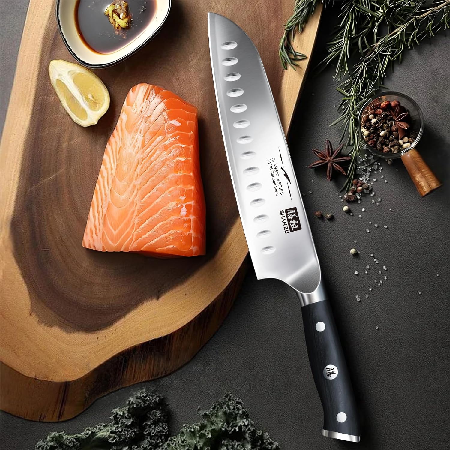 SHAN ZU - Santoku professionnel - 18cm - acier inox, manche bois