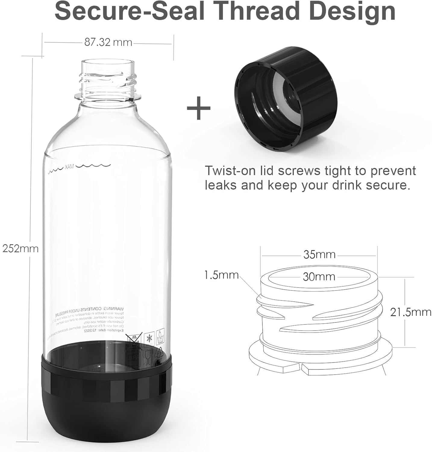 Mycket - bouteilles soda réutilisables 1L - PET sans BPA, 2 couleurs