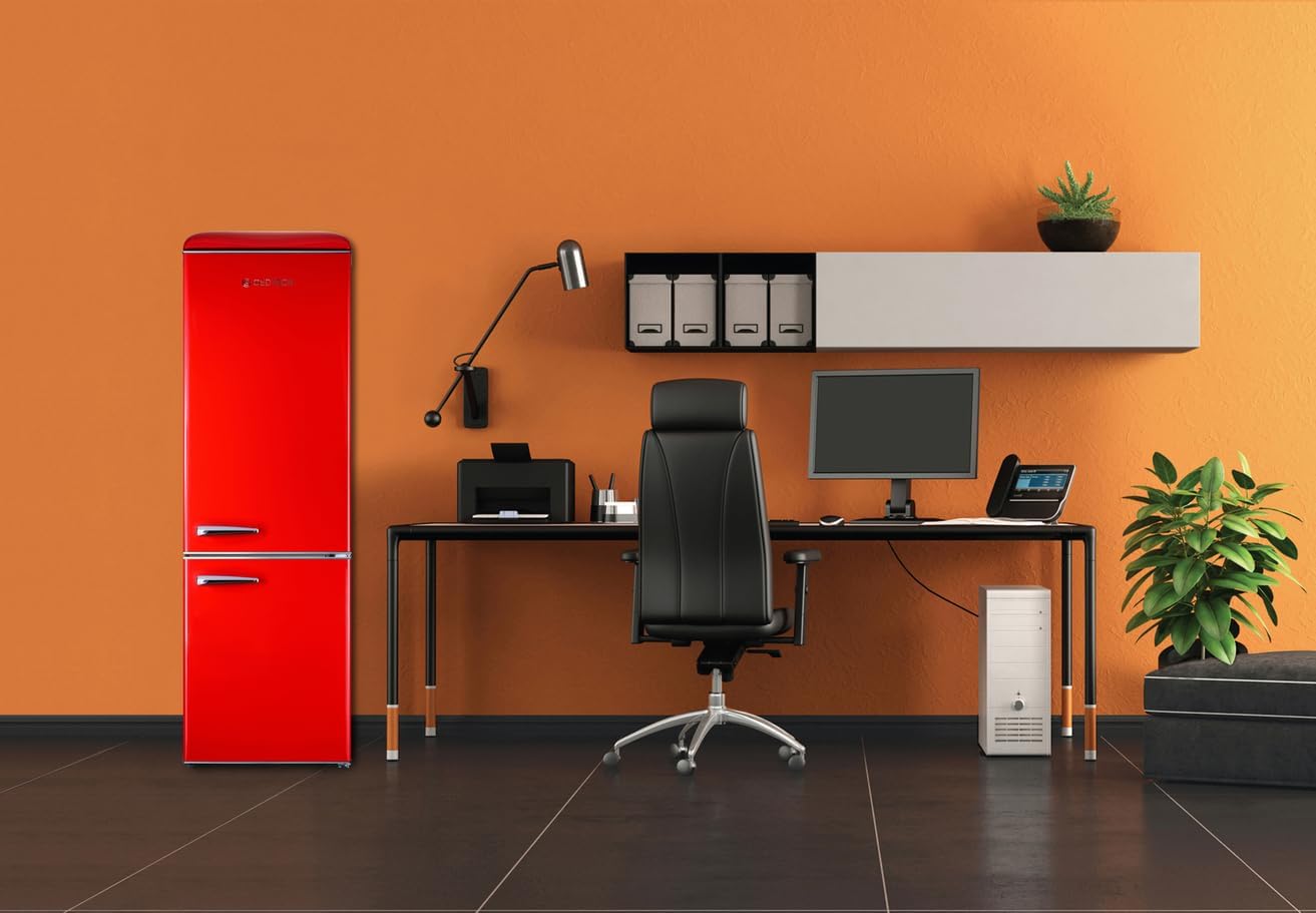 GEDTECH - Réfrigérateur vintage combiné 310L, congélateur bas, rouge, GCBV310RD