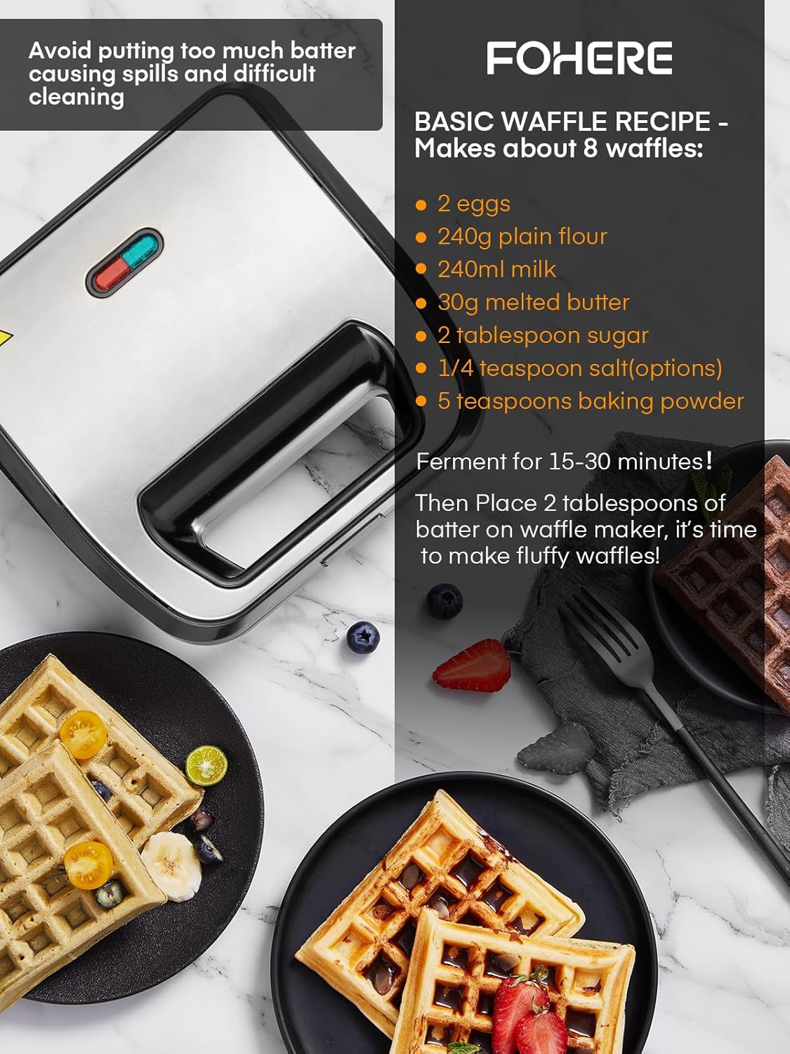 Gaufrier multifonction 6 en 1 - 750W, 6 plaques, thermost. auto, double face