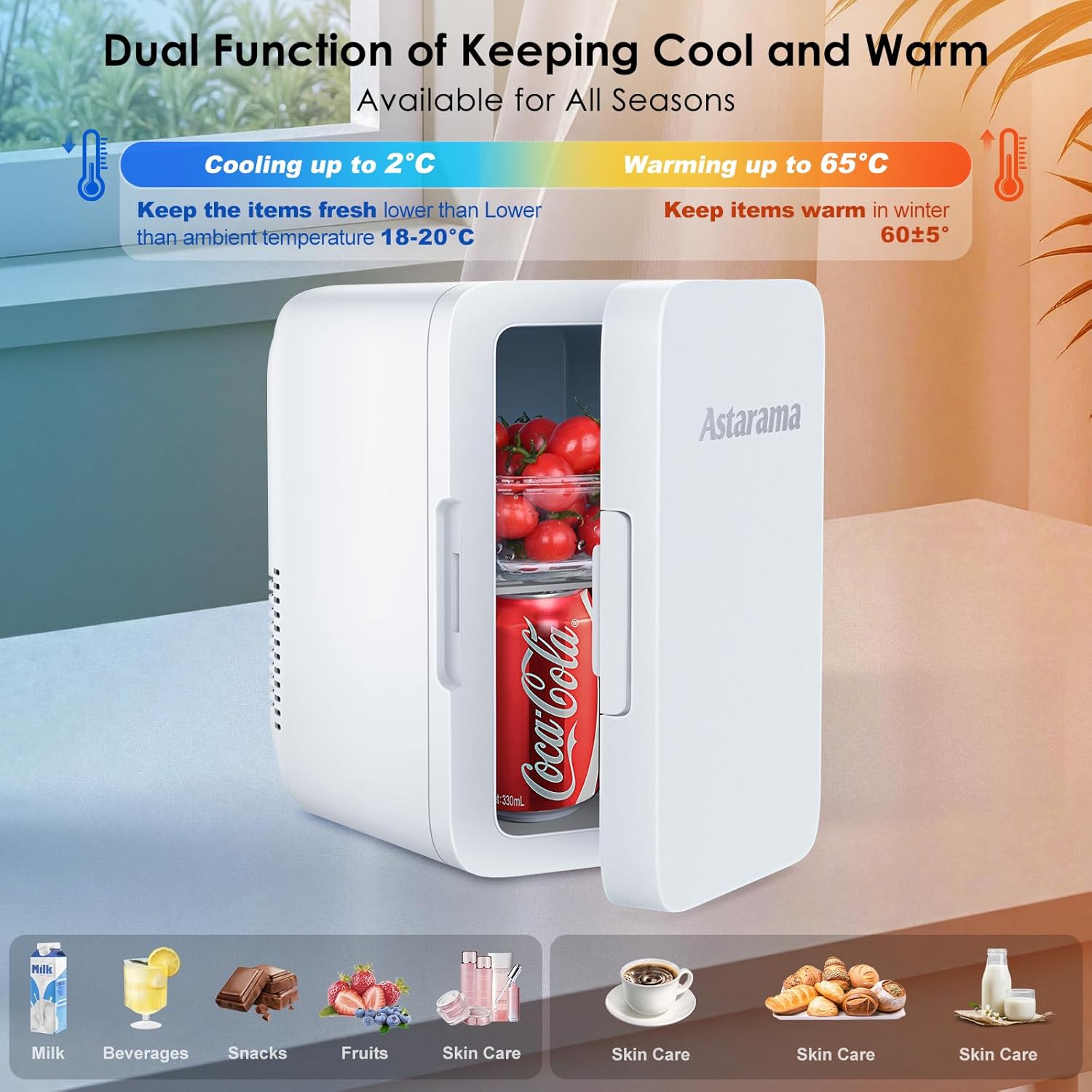 Astarama - Mini Frigo 6L, chaud/froid, silencieux, portable 12V/220V