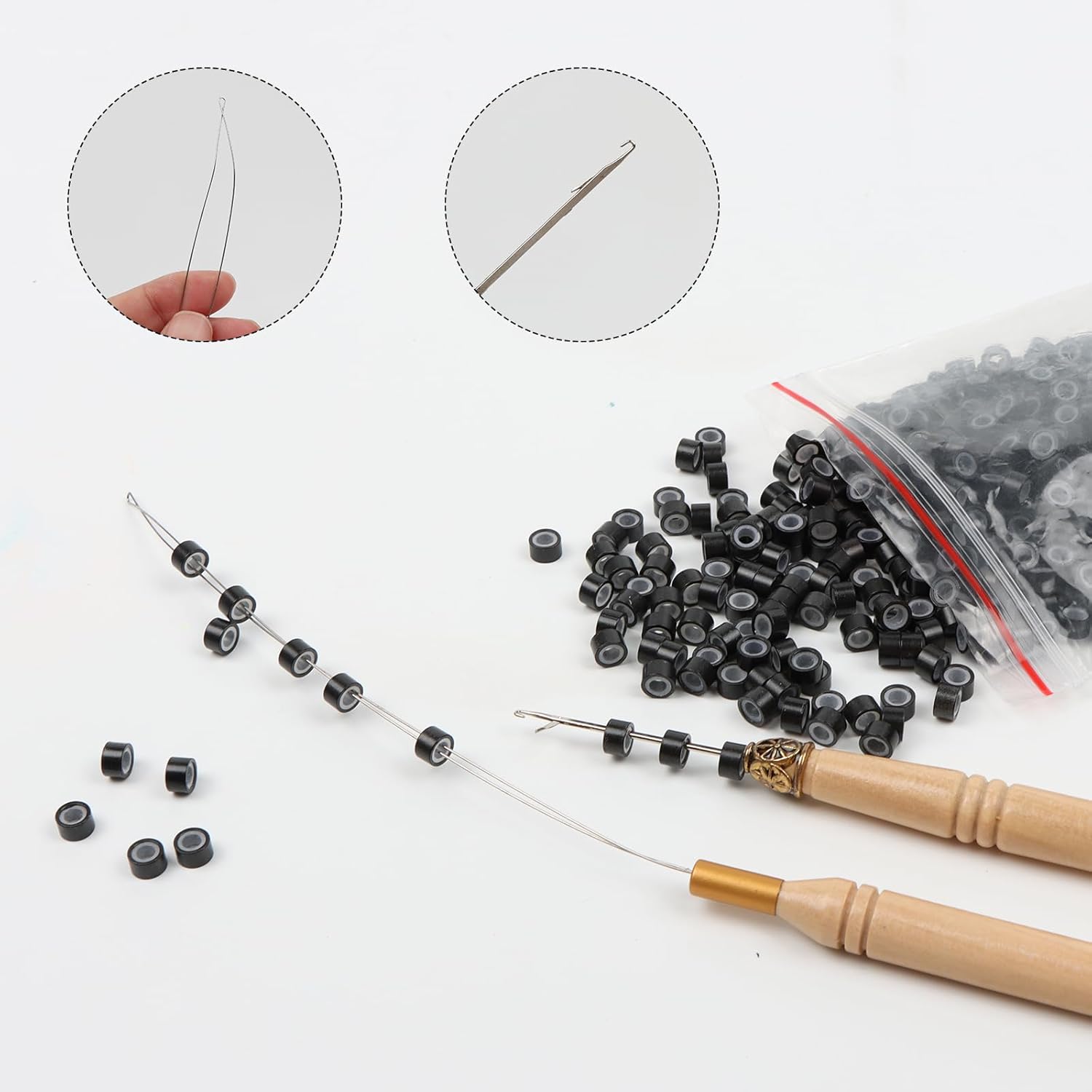 Kit d'outils pour extensions de cheveux, 500 micro anneaux, 5mm, accessoires essentiels pour pose et retrait