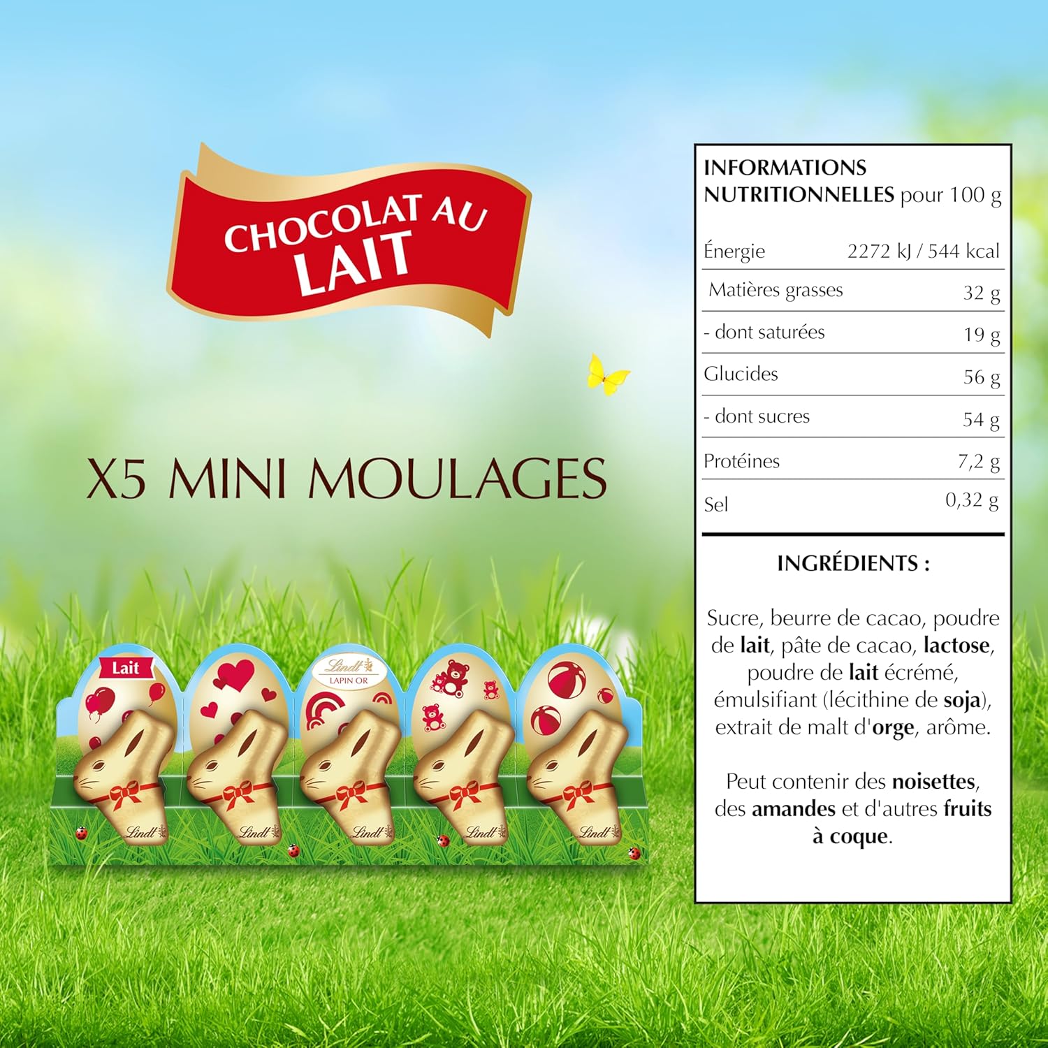 Lindt - Mini-moulages Lapin Or - 5x10g - Chocolat au lait, spécial Pâques