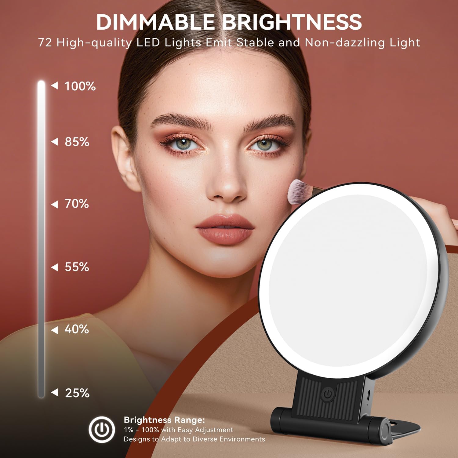 Auxmir - miroir maquillage double face, LED, 30X/1X, 2000mAh, pliable