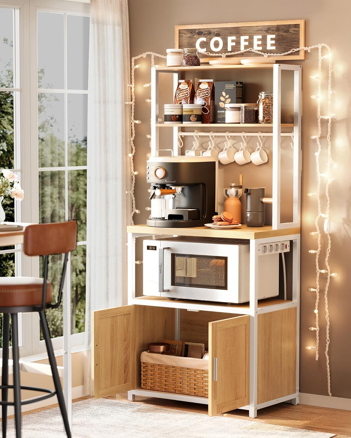 VASAGLE - étagère de cuisine, 40x60x170 cm, multiprise, crochets, KKS058Y02