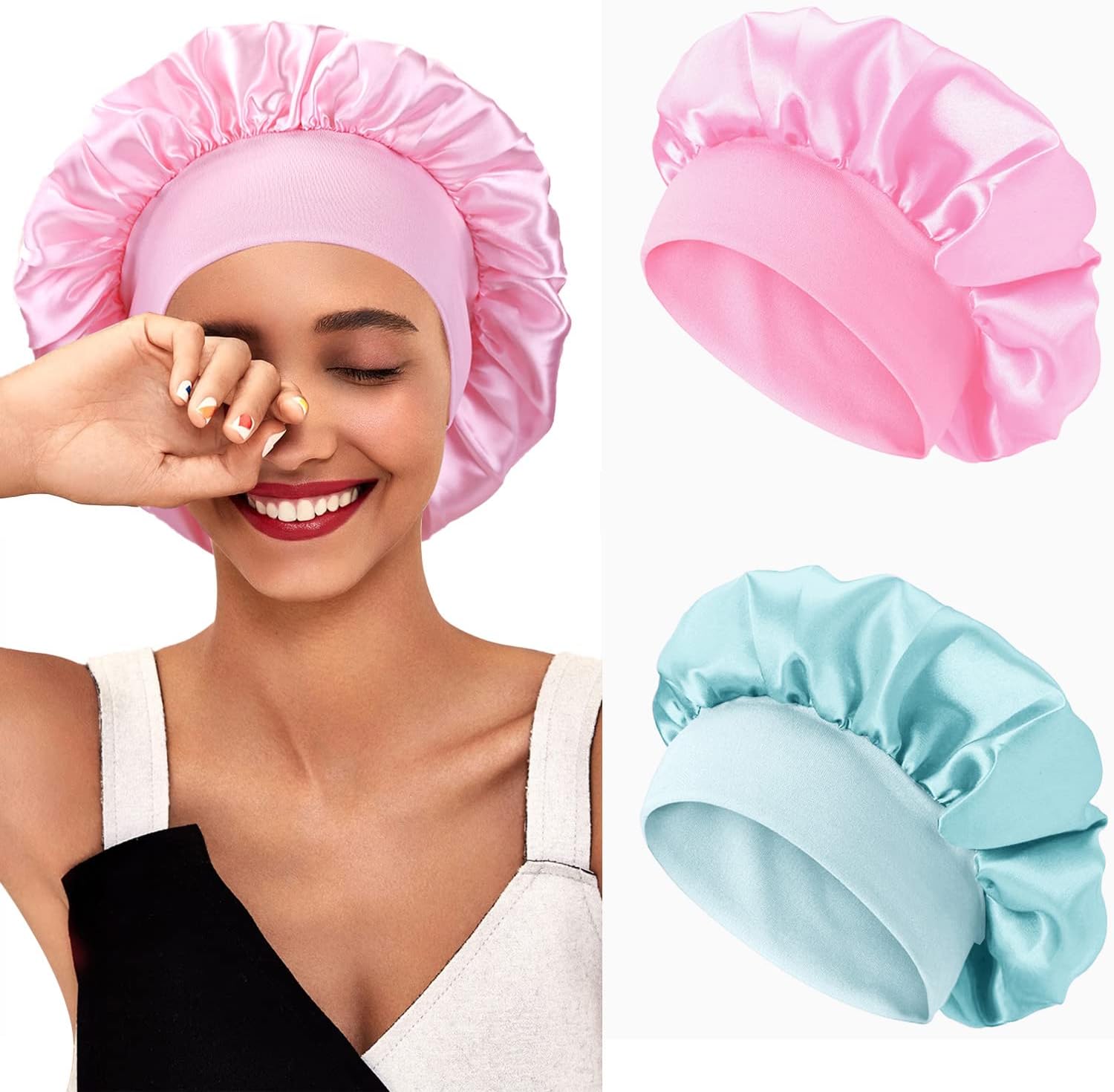 2 pièces bonnet satin nuit femme - soie - confort et protection cheveux