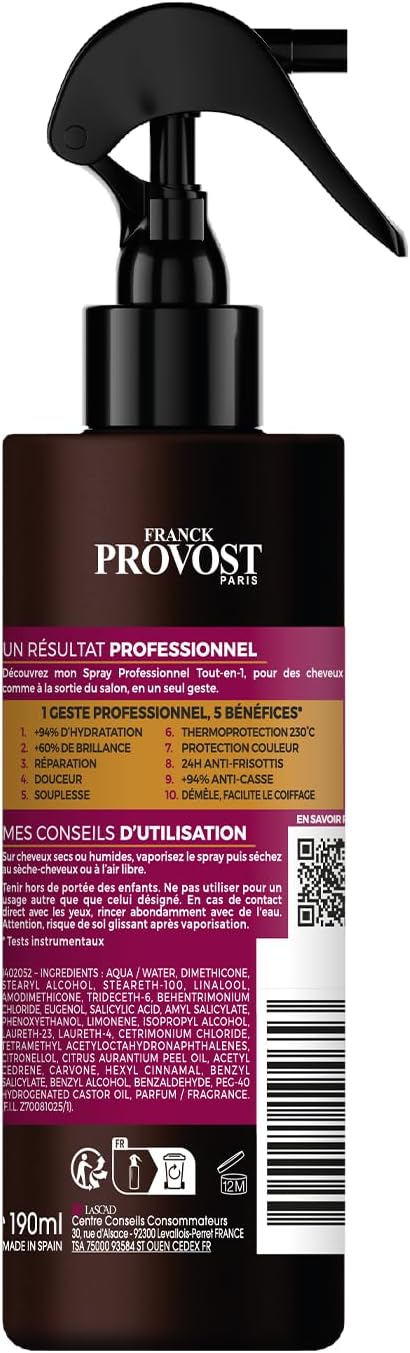 Franck Provost - Spray Tout-en-1 - 190ml - Thermoprotection, soin, hydratation, brillance