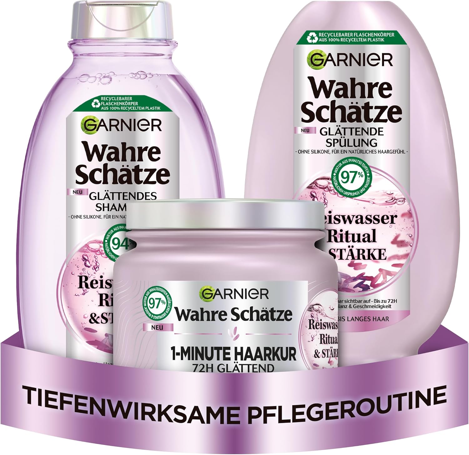 Garnier - Wahre Schätze Soin Lissant Eau de Riz - 250/200/340 ml - Brillance et souplesse cheveux mi-longs