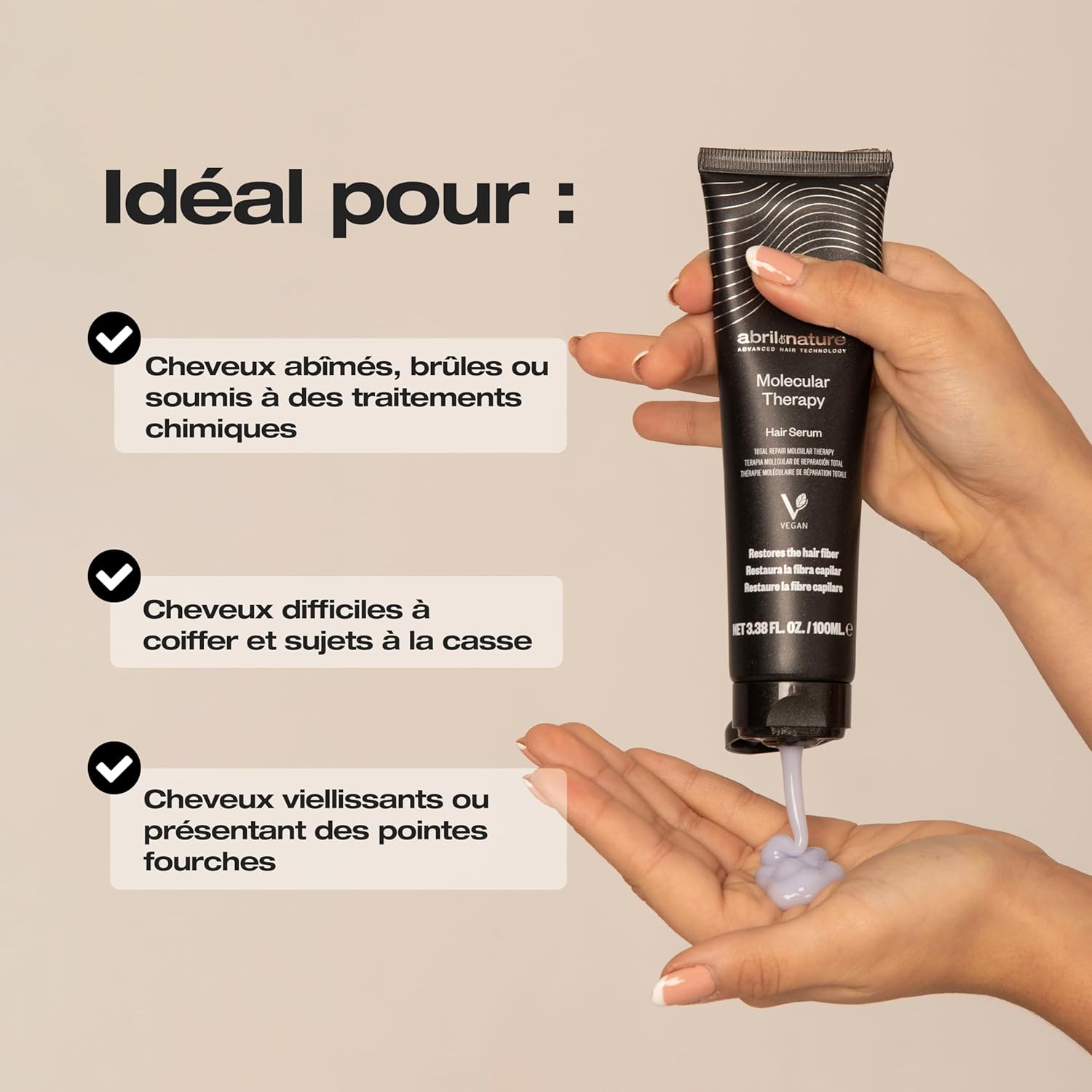 abril et nature - Molecular Therapy - 550ml - Shampooing, masque, sérum réparateurs pour cheveux abîmés