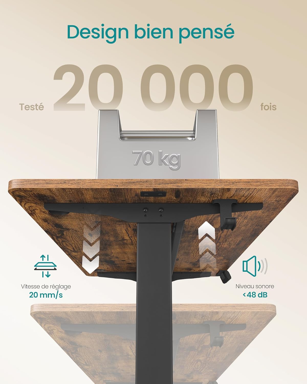 SONGMICS - bureau assis-debout, 100x60 cm, hauteur réglable, mémoire LSD130KD01