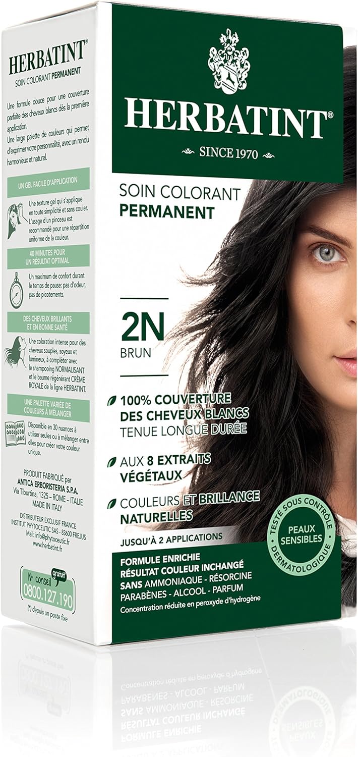 Herbatint - soin colorant permanent 150ml - sans ammoniaque, 100% couverture, testé pour peaux sensibles - 2N