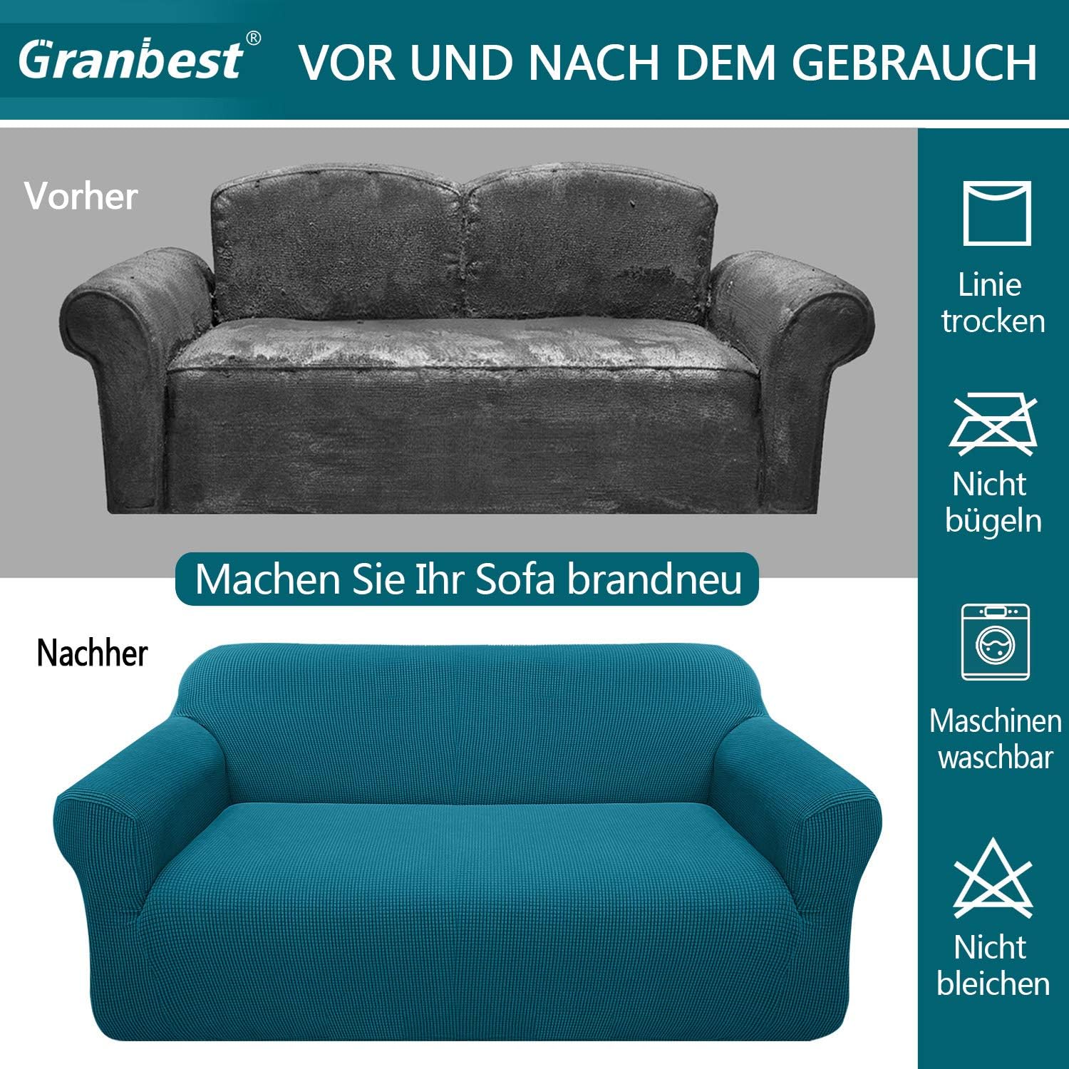 Granbest - Housse canapé jacquard - 3 places - élastique, anti-animaux