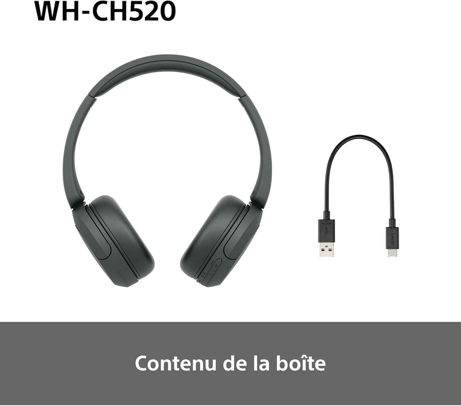 Sony - WH-CH520 série - casque sans fil, micro, 50h autonomie, noir