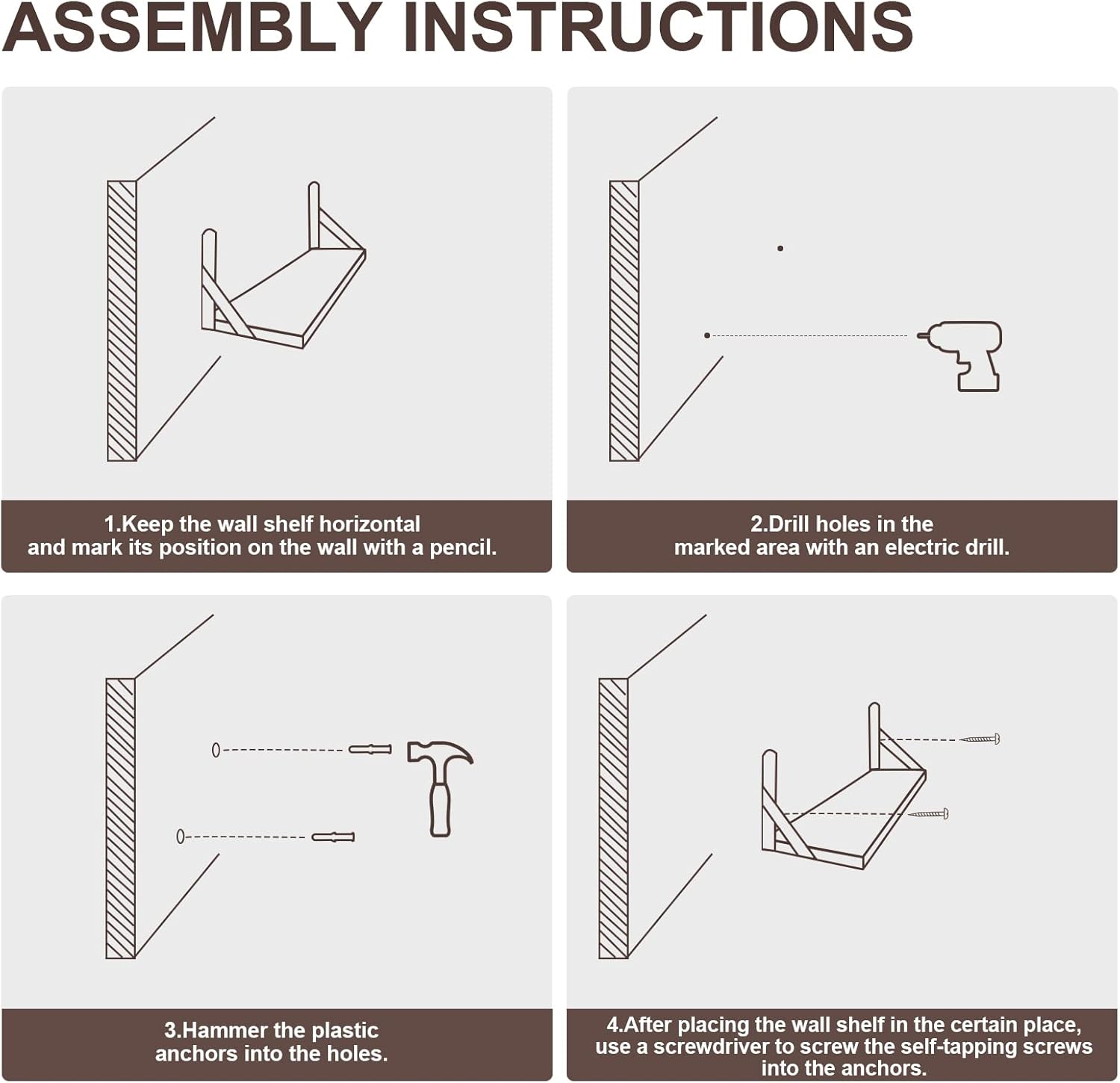 AGM - étagère murale rustique 42cm - bois, métal, charge 30kg