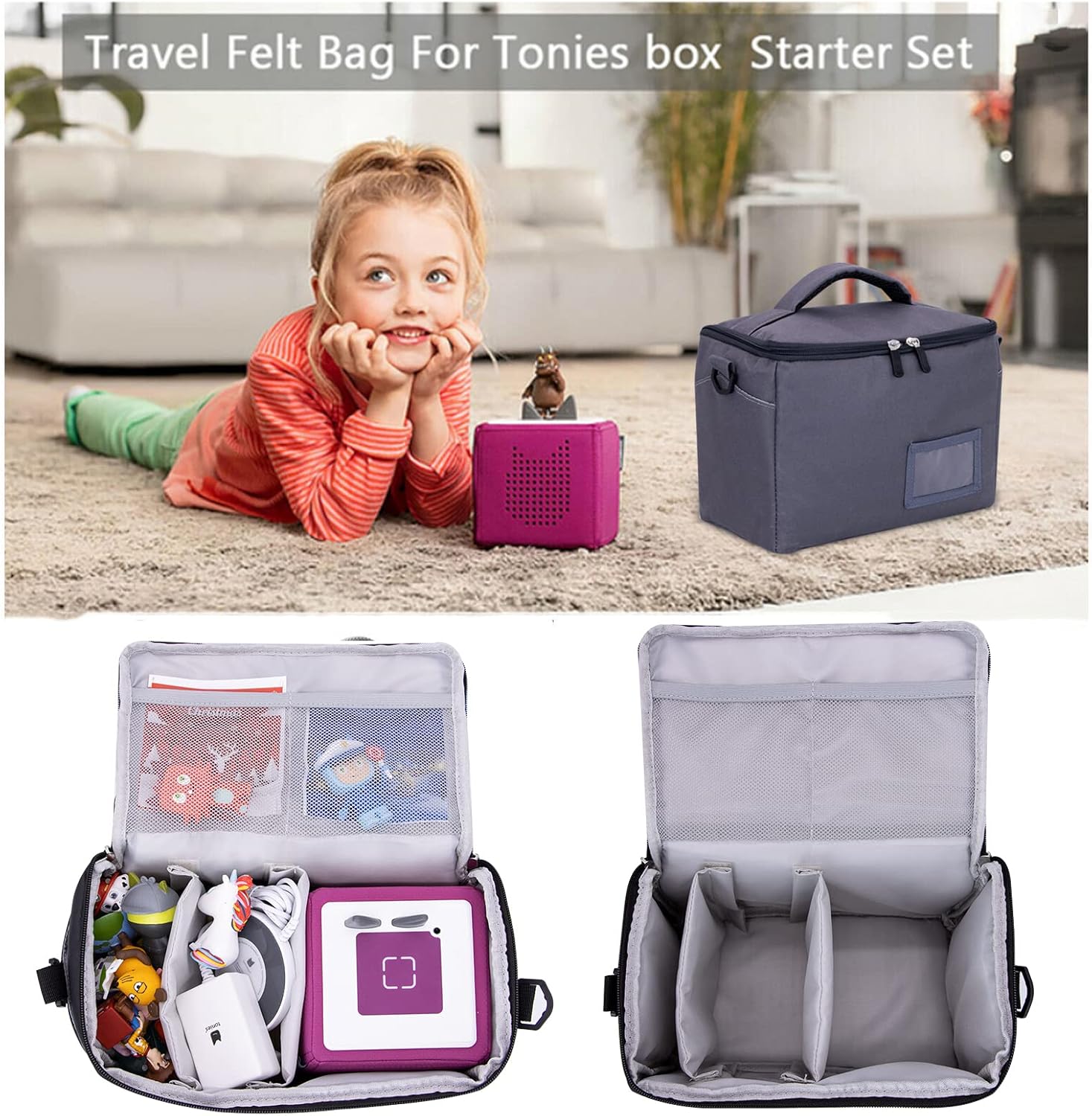 Sac de transport pour enfants - pour Toniebox - polyester rose - rangement personnages