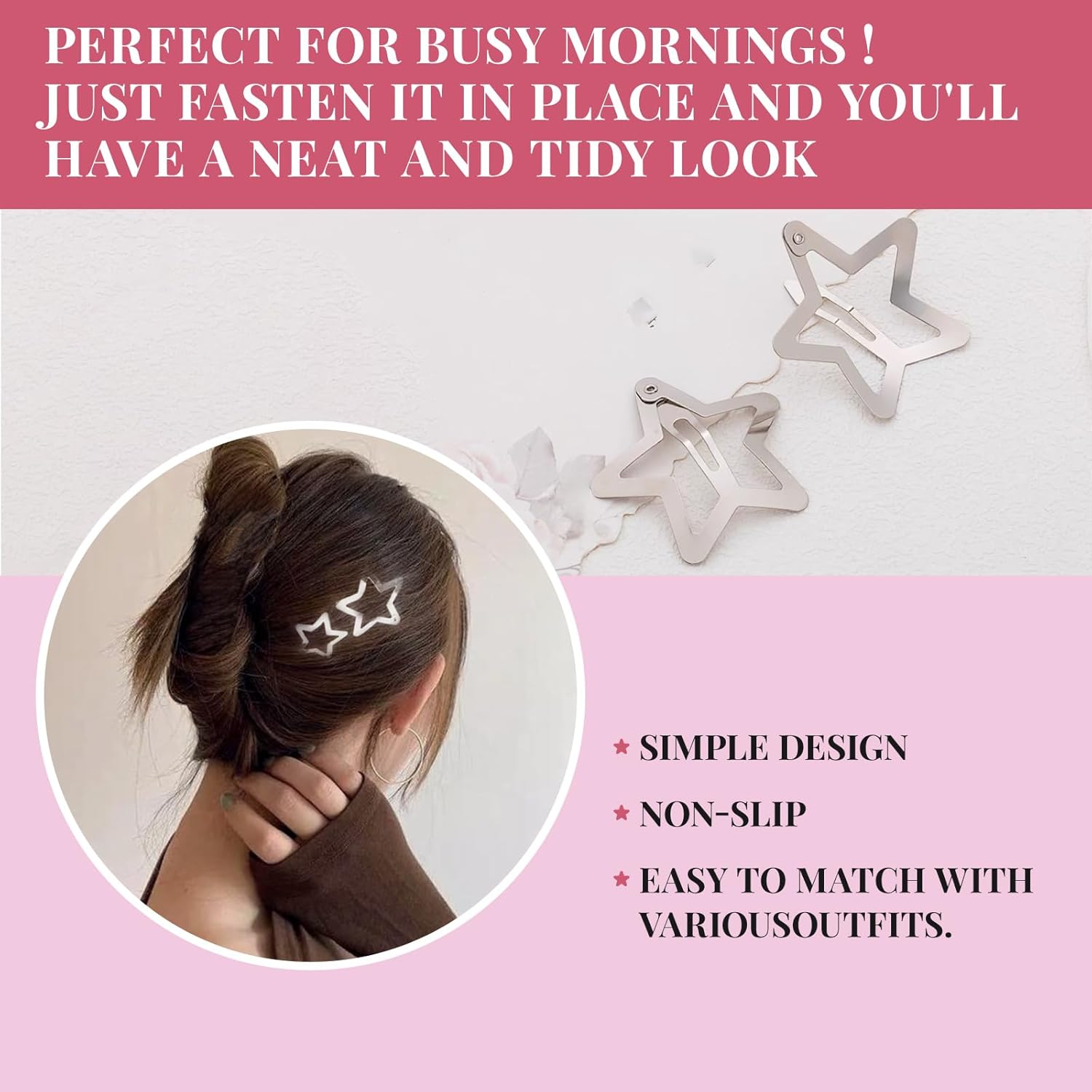 Pinces à cheveux - lot de 20, étoile argentée, style Y2K, accessoires fille