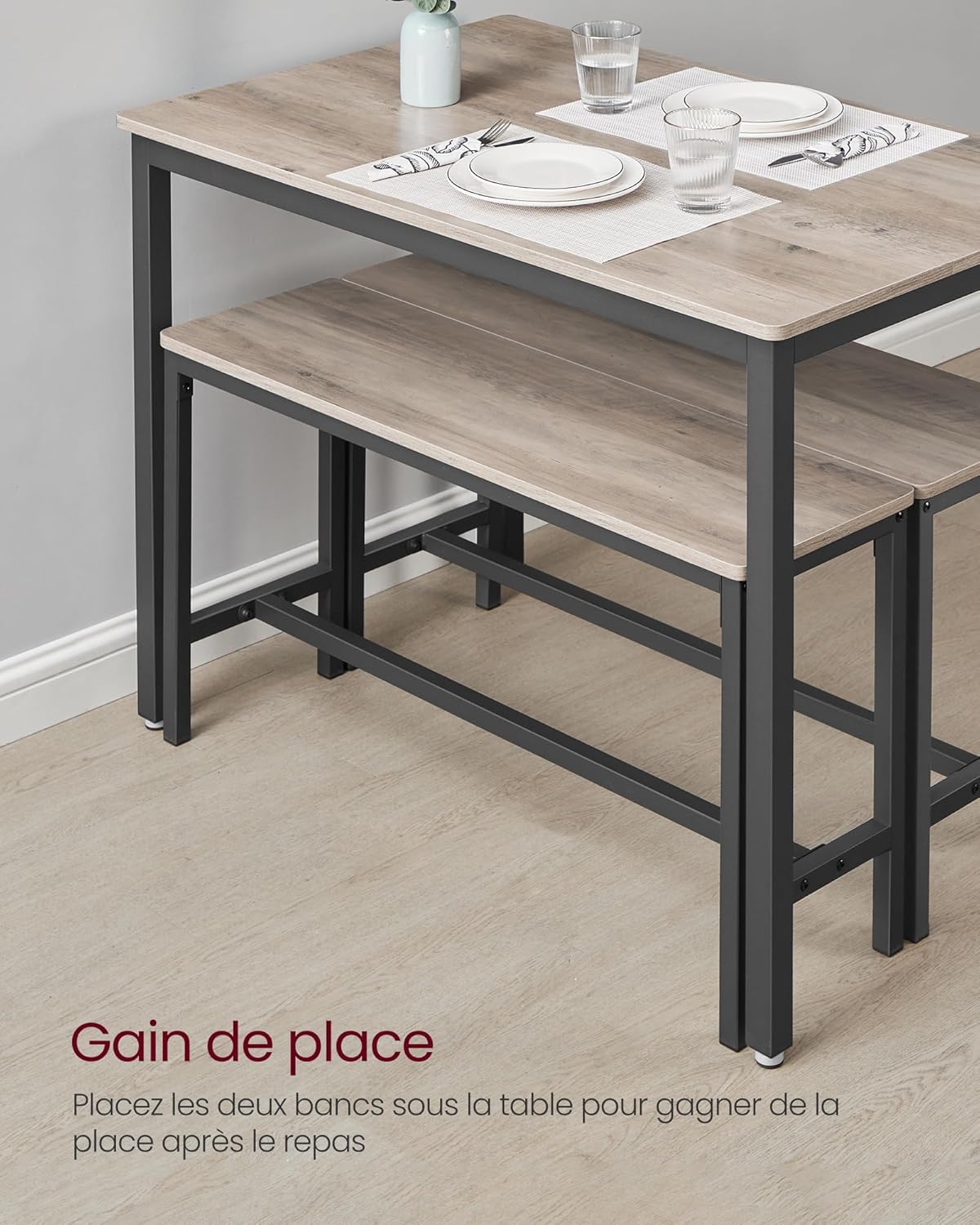 VASAGLE - table à manger 3 pièces - 70x110x75cm acier grège - KDT070B02