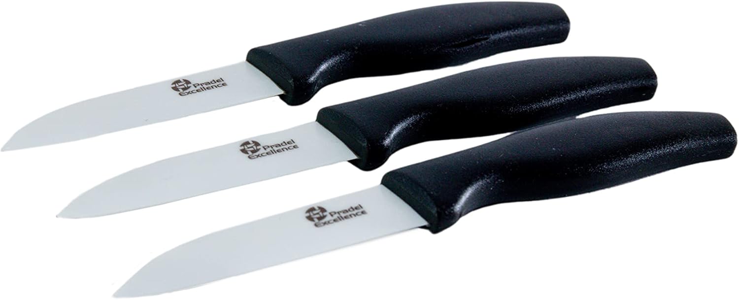Pradel - Excellence Essentiels - 3 couteaux d'office céramique, design noir, coupe précise