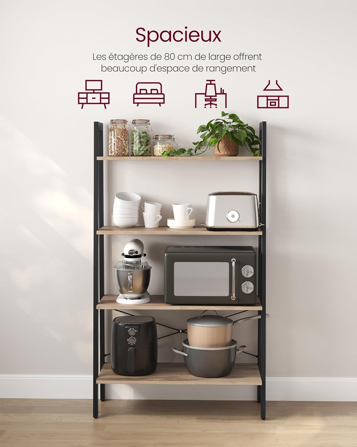 VASAGLE - meuble de rangement industriel 4 niveaux acier 59x30x125cm LLS144B50