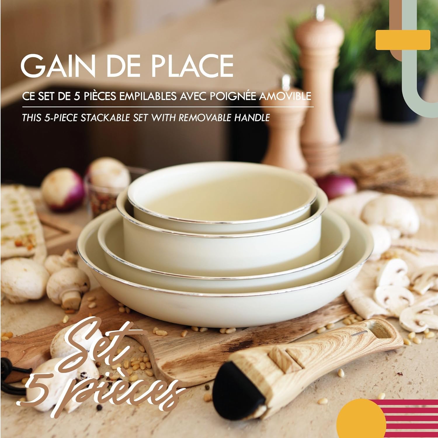 MENASTYL - Colorama - 2 poêles, 2 casseroles, poignée amovible - céramique induction