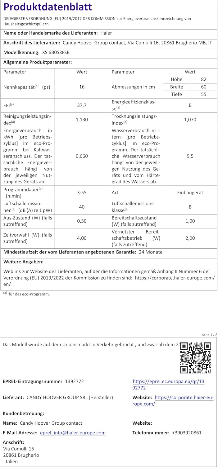 Haier - lave-vaisselle encastrable série XS - 60 cm - 6 programmes - XS6B0S3FSB