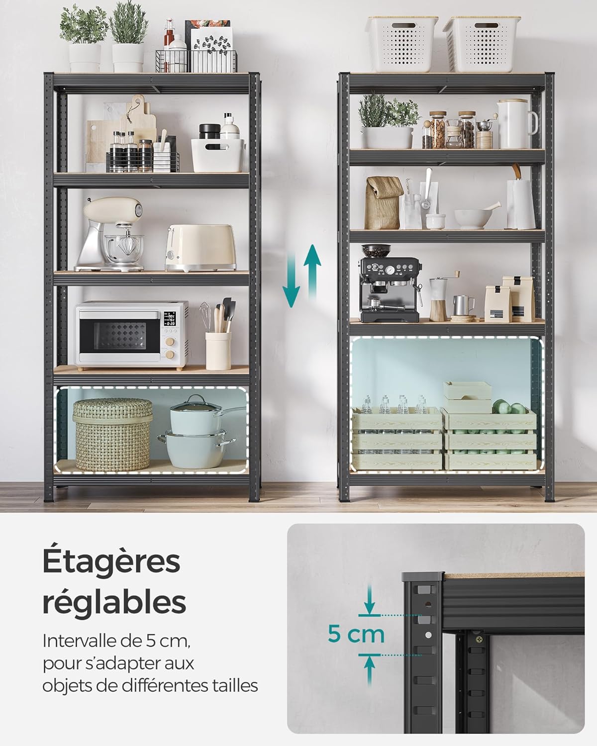 SONGMICS - étagère industrielle lot de 2, 5 niveaux, 875 kg, 40x90x180 cm, GLR040G02